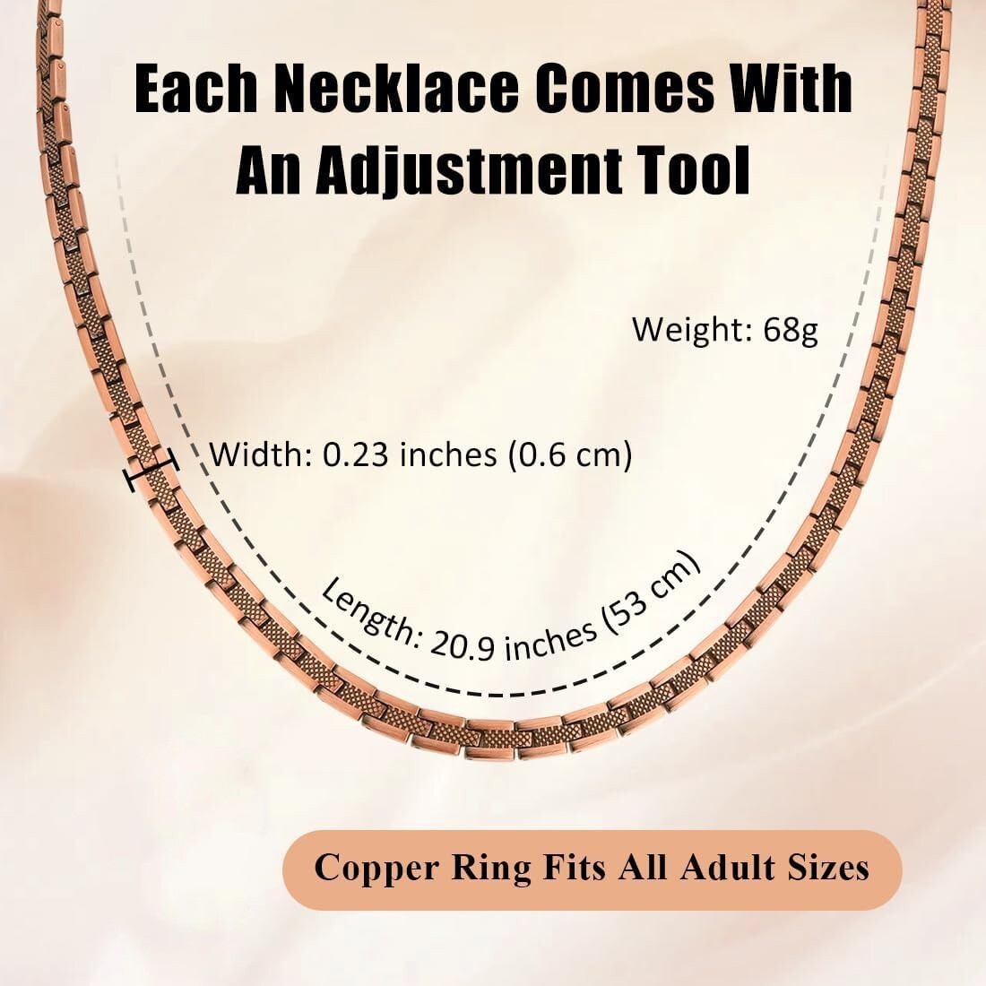 Copper Magnetic Necklace for Women Men 99.9% Solid Pure Copper Necklace 20.9in