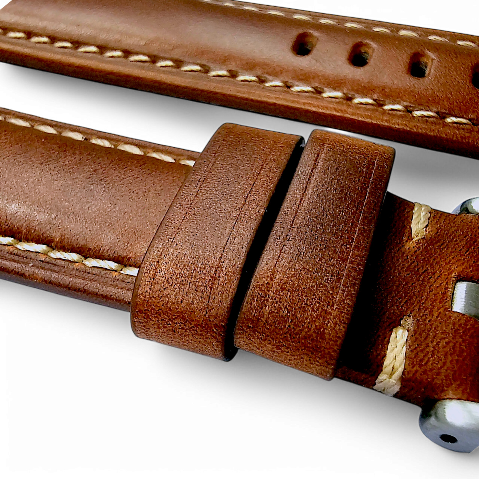 Vegetable Tanned Cracked Leather Watch Strap Band Top Grain Two Mens 20mm 22mm