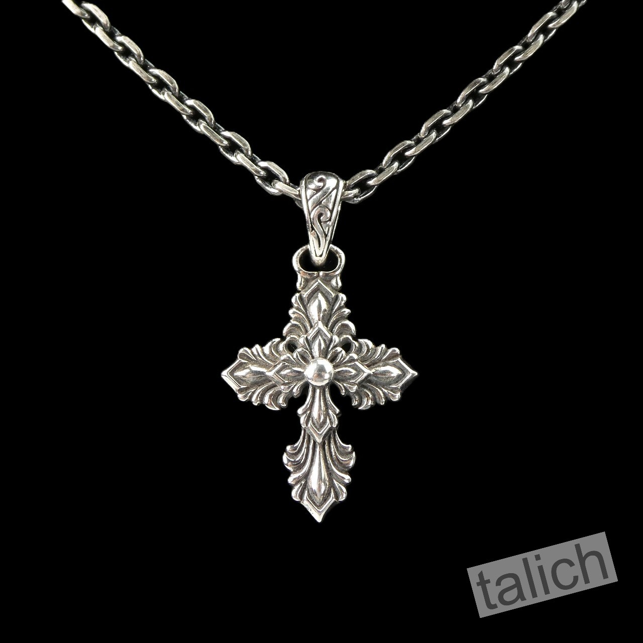 Solid 925 Sterling Silver Ornate Floral Scrolls Small Cross Pendant Faith Gift