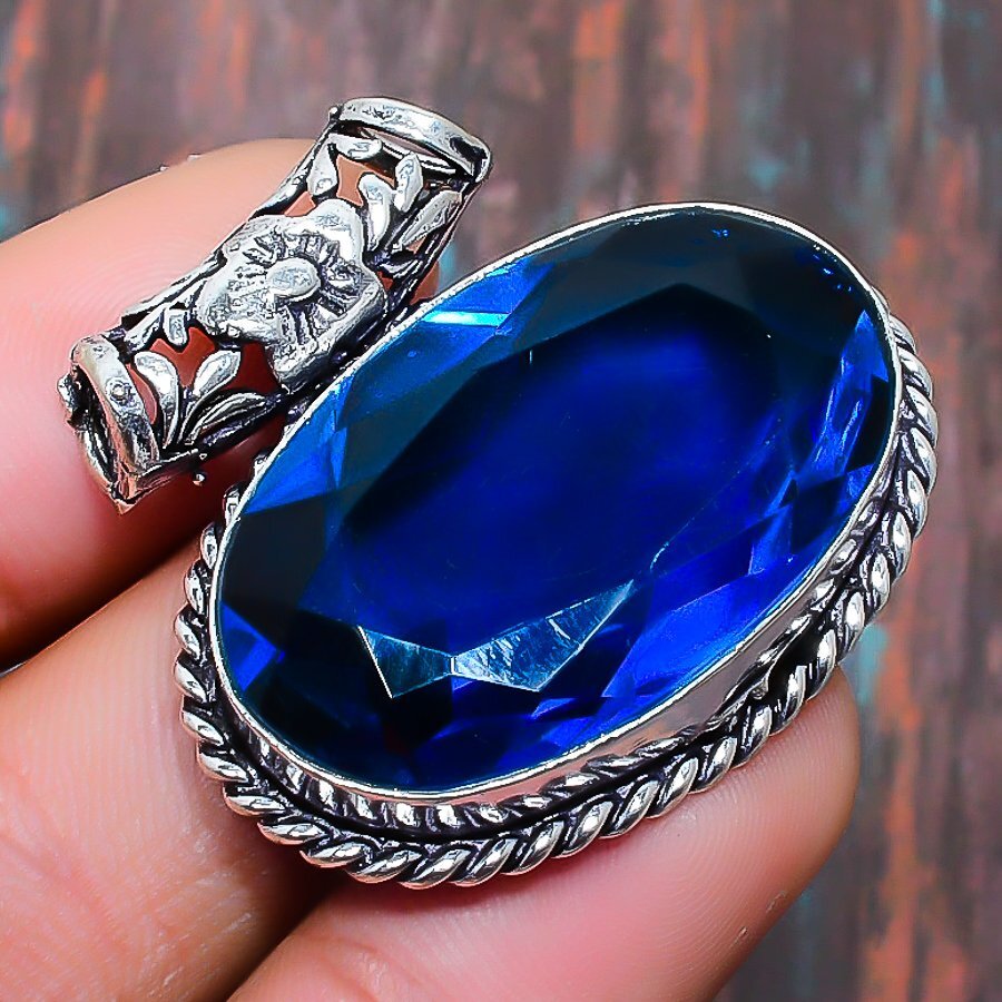 London Blue Topaz Gemstone Handmade Gift Jewelry Pendant 1.18″ c373