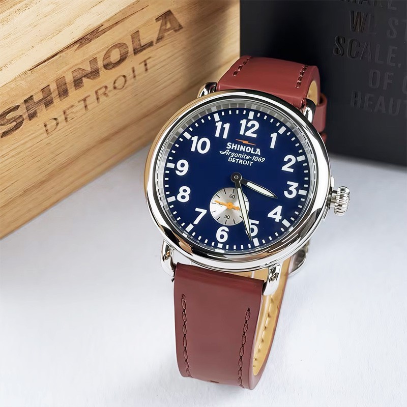 Shinola The Runwell 41MM Blue Dial Cattail Leather Strap Men’s Quartz watch