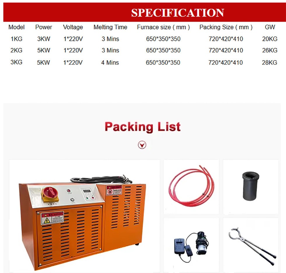 3KG 1600℃ Medium Frequency Induction Gold Melting Furnace Smelting Machine 220V