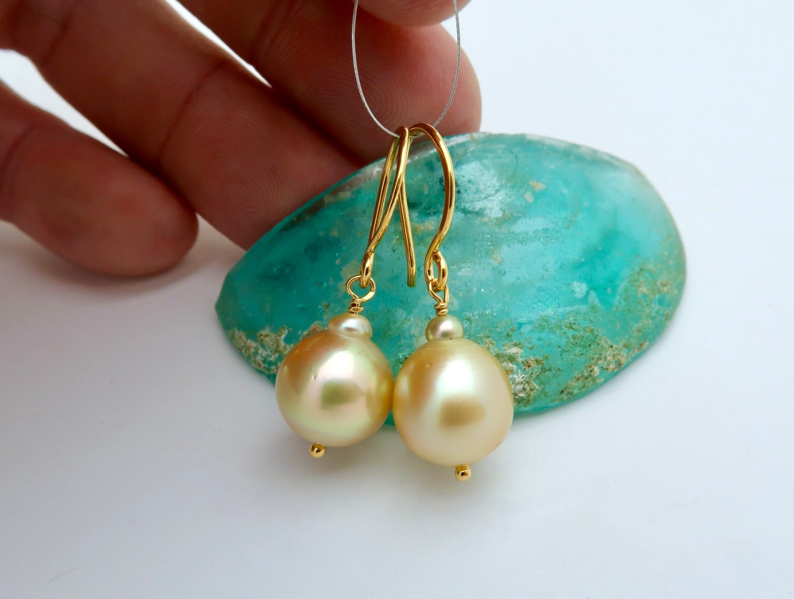 AA+ PHILIPPINES ISLANDS CULTURED GOLD PEACOCK PEARL EARRINGS *24K GOLD VERMEIL