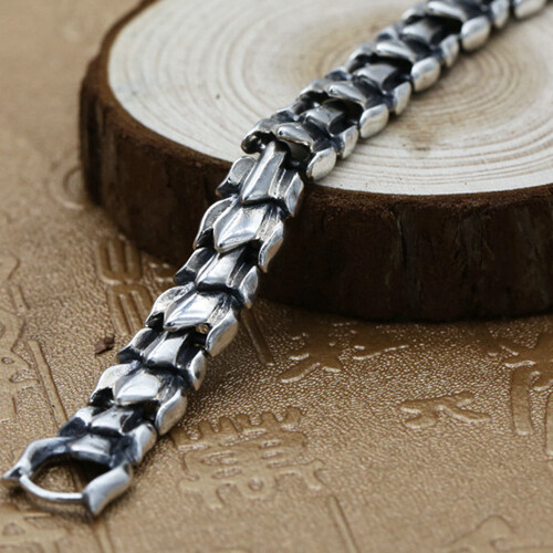Real Solid 925 Sterling Silver Bracelet Bangle Link Chain Dragon Animal Jewelry