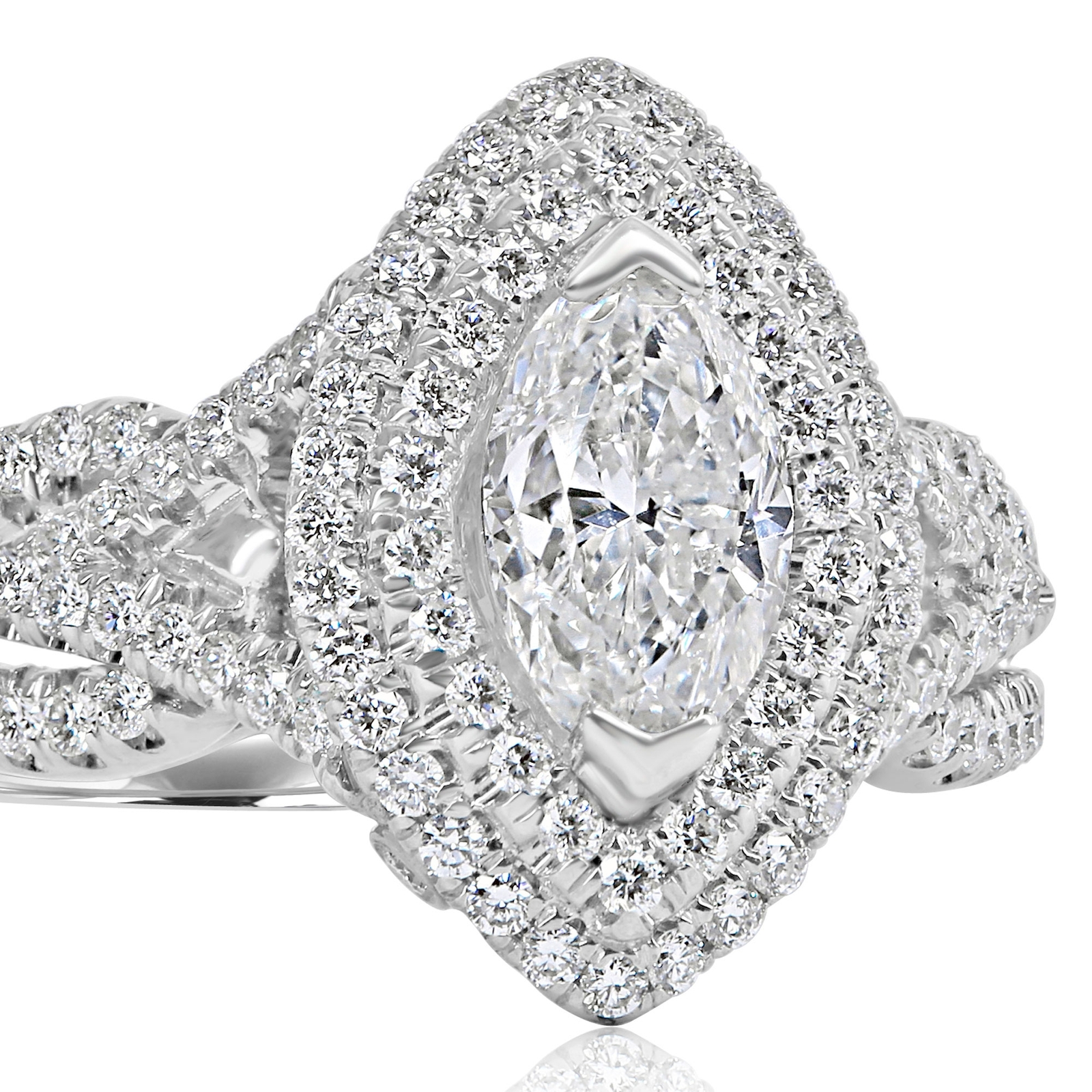 1.83 CT Marquise Cut Natural Diamond Engagement Ring 14k White Gold