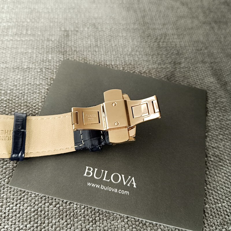 Bulova Wilton Men’s Blue Dial Croco Pattern Leather 97B170 Quartz Watch 46.5mm