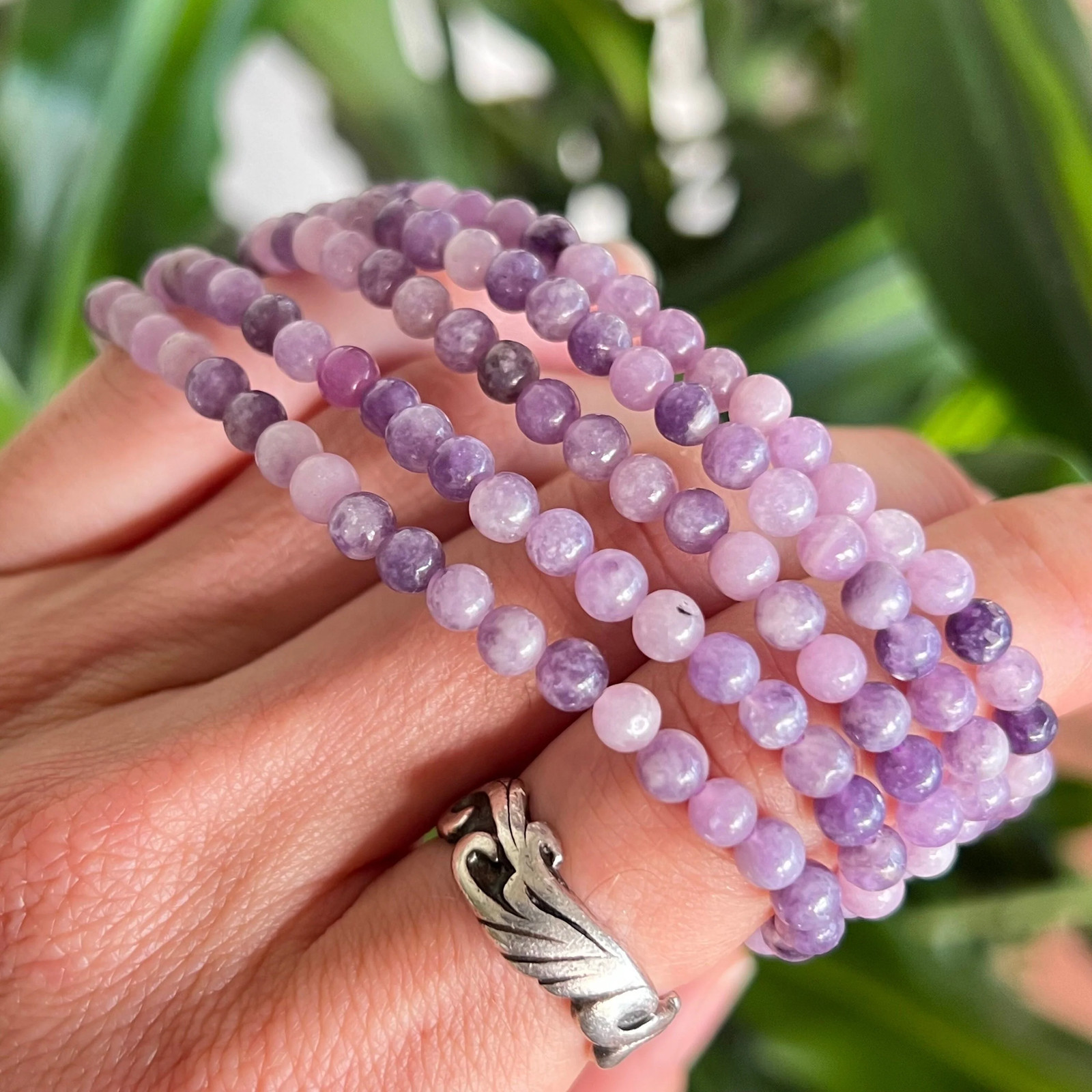 Lepidolite Crystal Bracelet: Handmade Gemstone Beaded Bracelet
