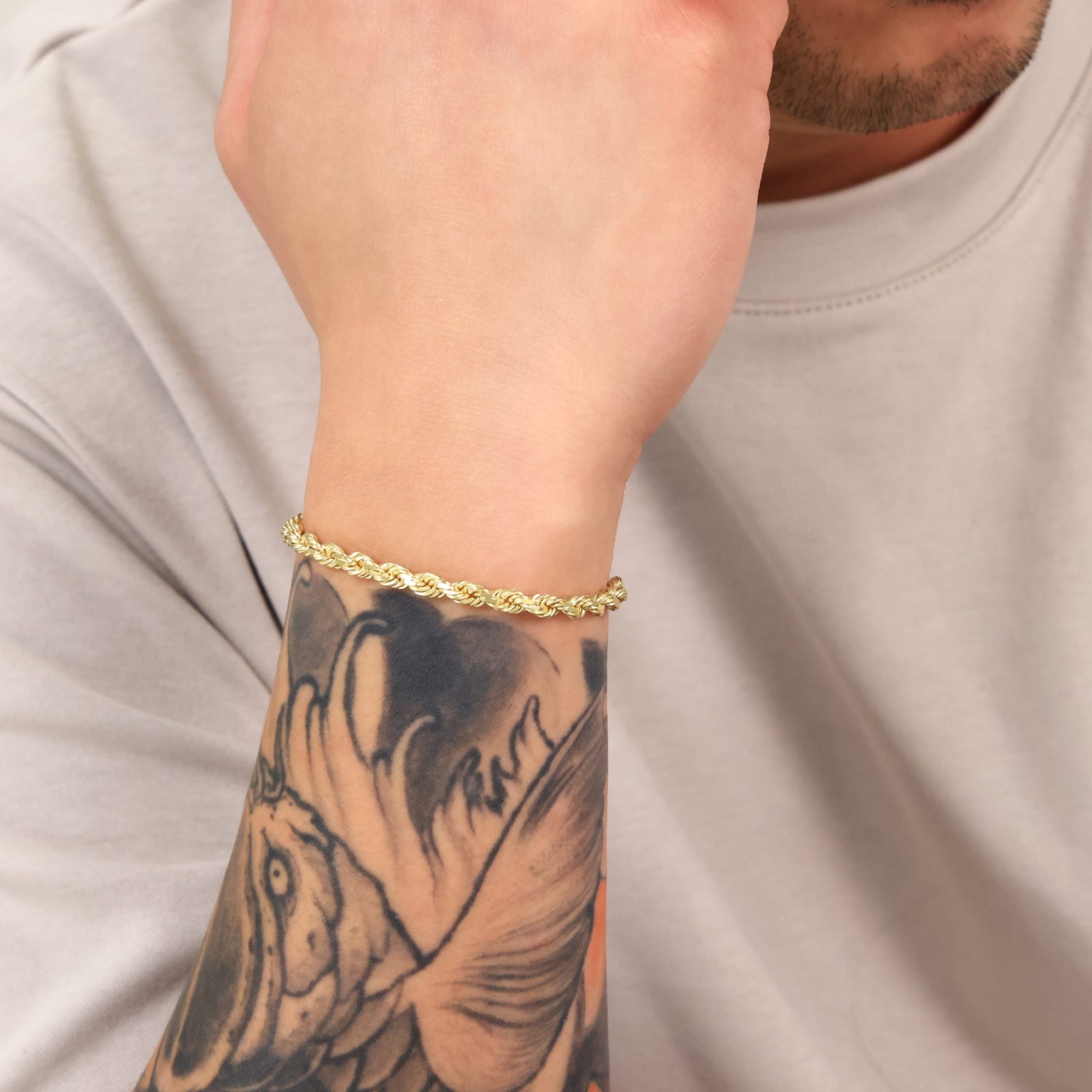 14K Yellow Gold 5mm Diamond Cut Rope Chain Bracelet Men Women 7″ 7.5″ 8″ 8.5″ 9″