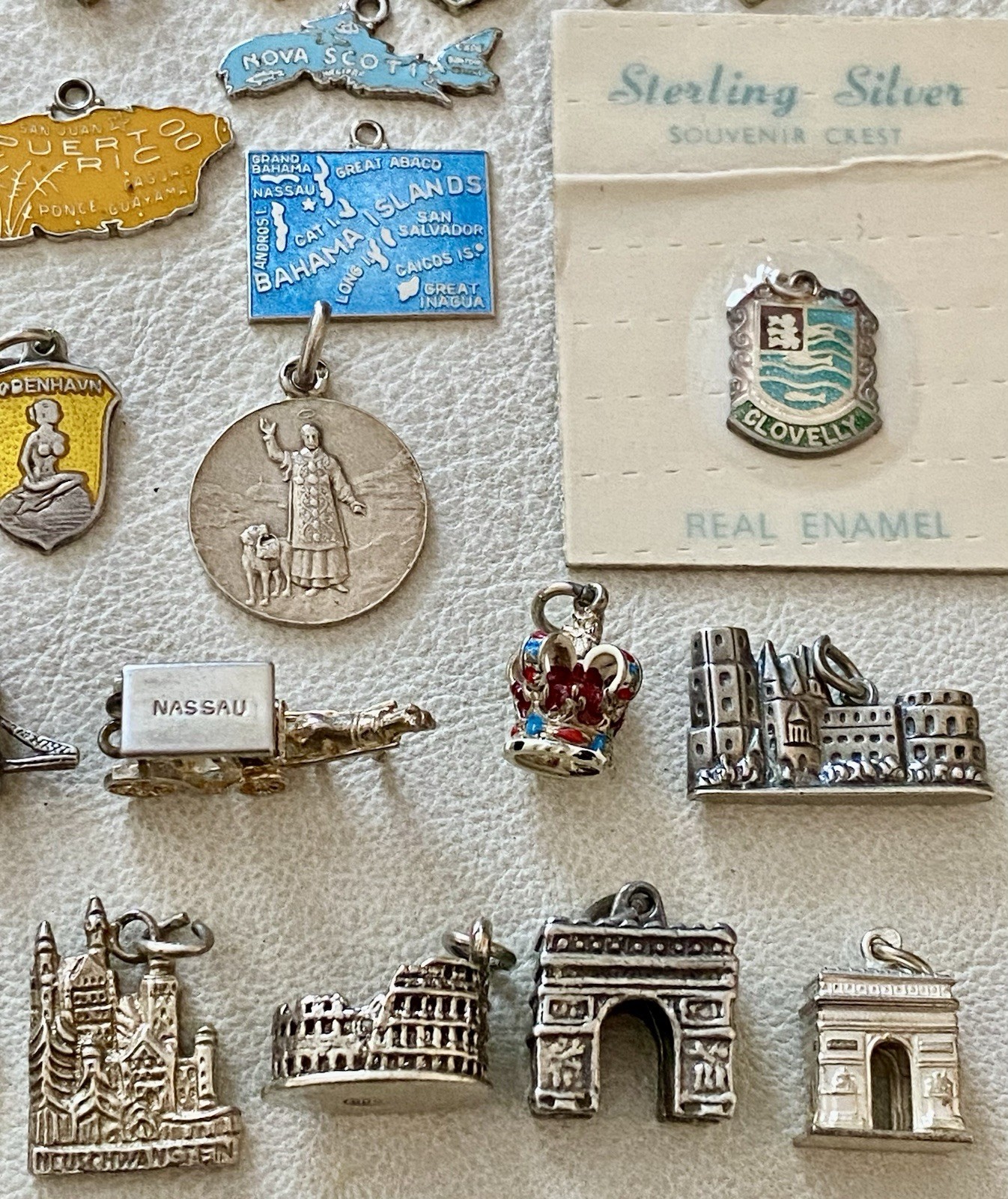 Vintage Sterling Silver & Brass World Travel & Map & Shield Charms CHOICE
