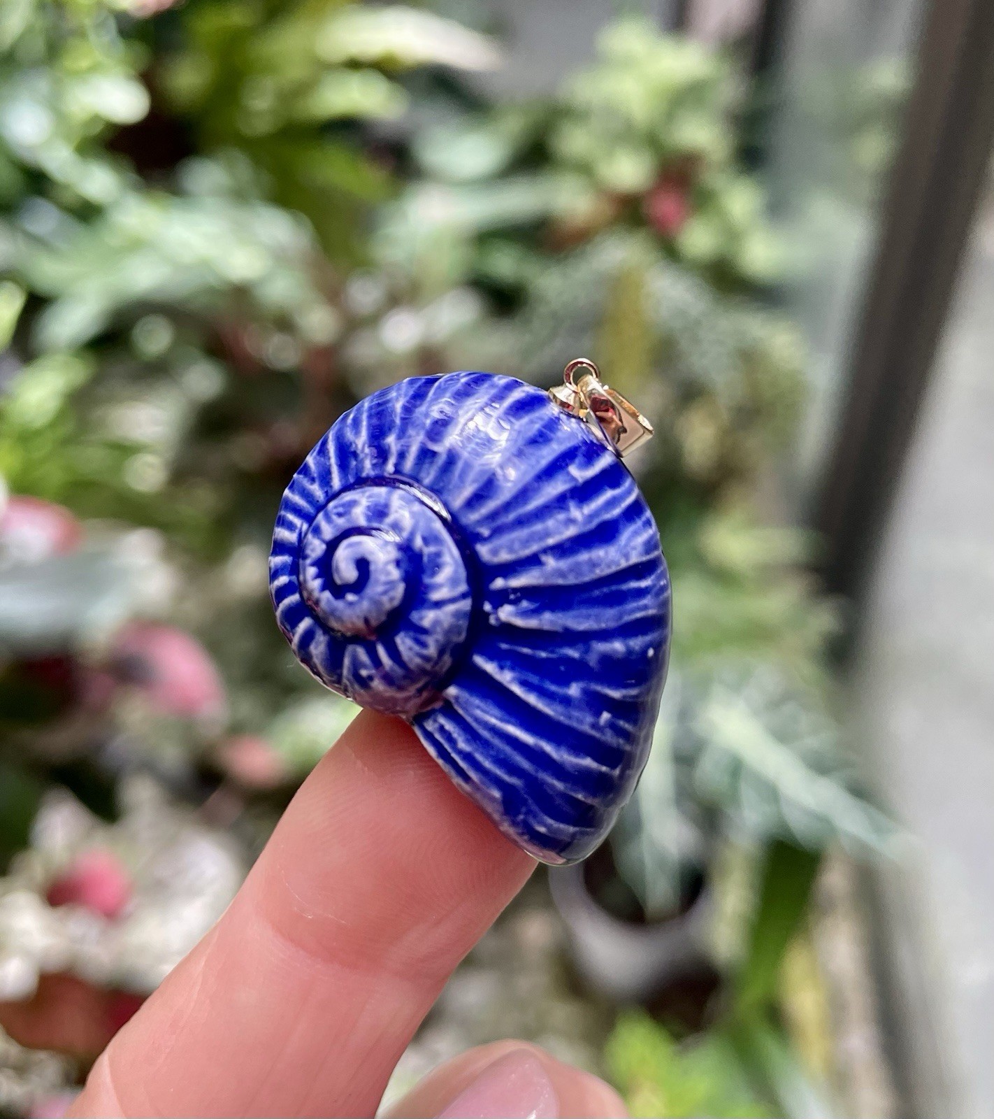 Handmade Ceramic Pendant Jewelry. Unique piece. Indigo