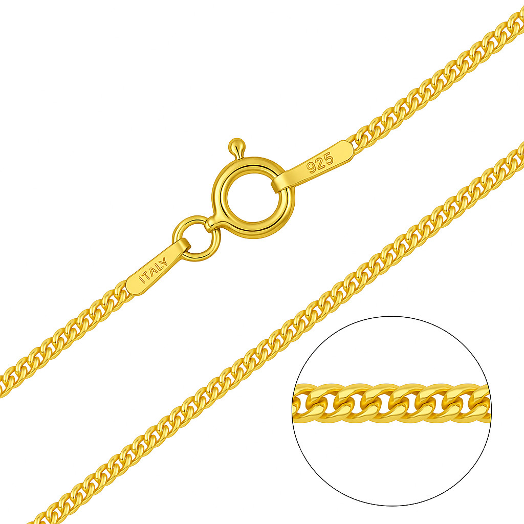 9CT YELLOW GOLD & SILVER CURB CHAIN / NECKLACE – 16″ 18″ 20″ 22″ 24″