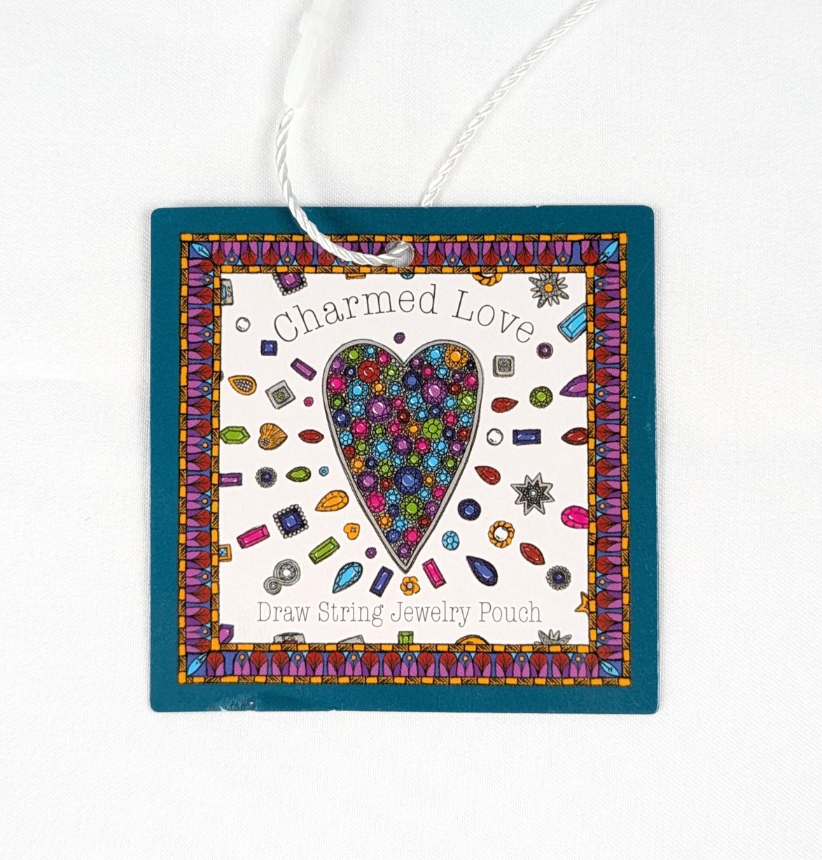 BRIGHTON “Charmed Love” Draw-String Jewelry Pouch Teal White Satin w/Jewels NEW