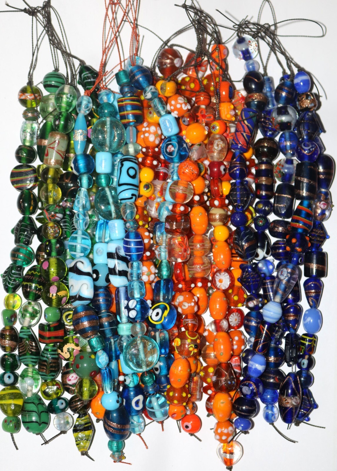 20 strands Lamp work Beads, 5 each in 4 color combination, Handmade Glass Beads.