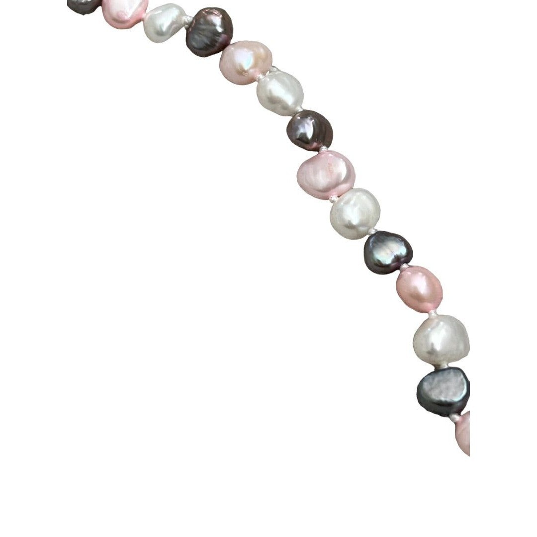 Freshwater Multicolor Pearl Necklace and Earrings Set Pink Gray White Dangle Ear