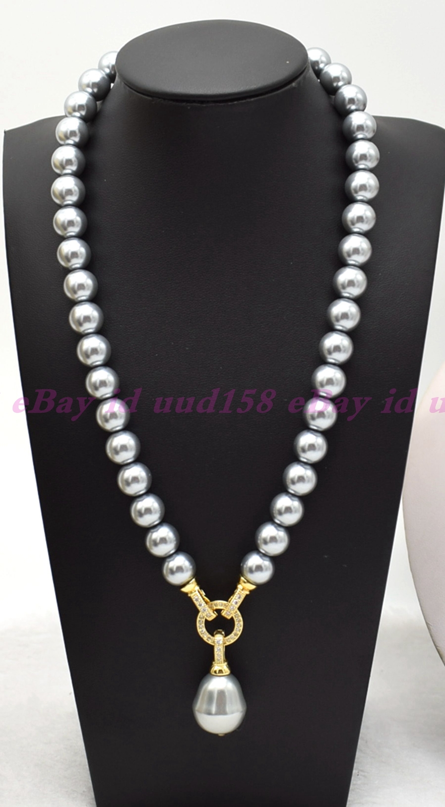 8/10/12mm Silver Gray South Sea Shell Pearl Round Beads Baroque Pendant Necklace