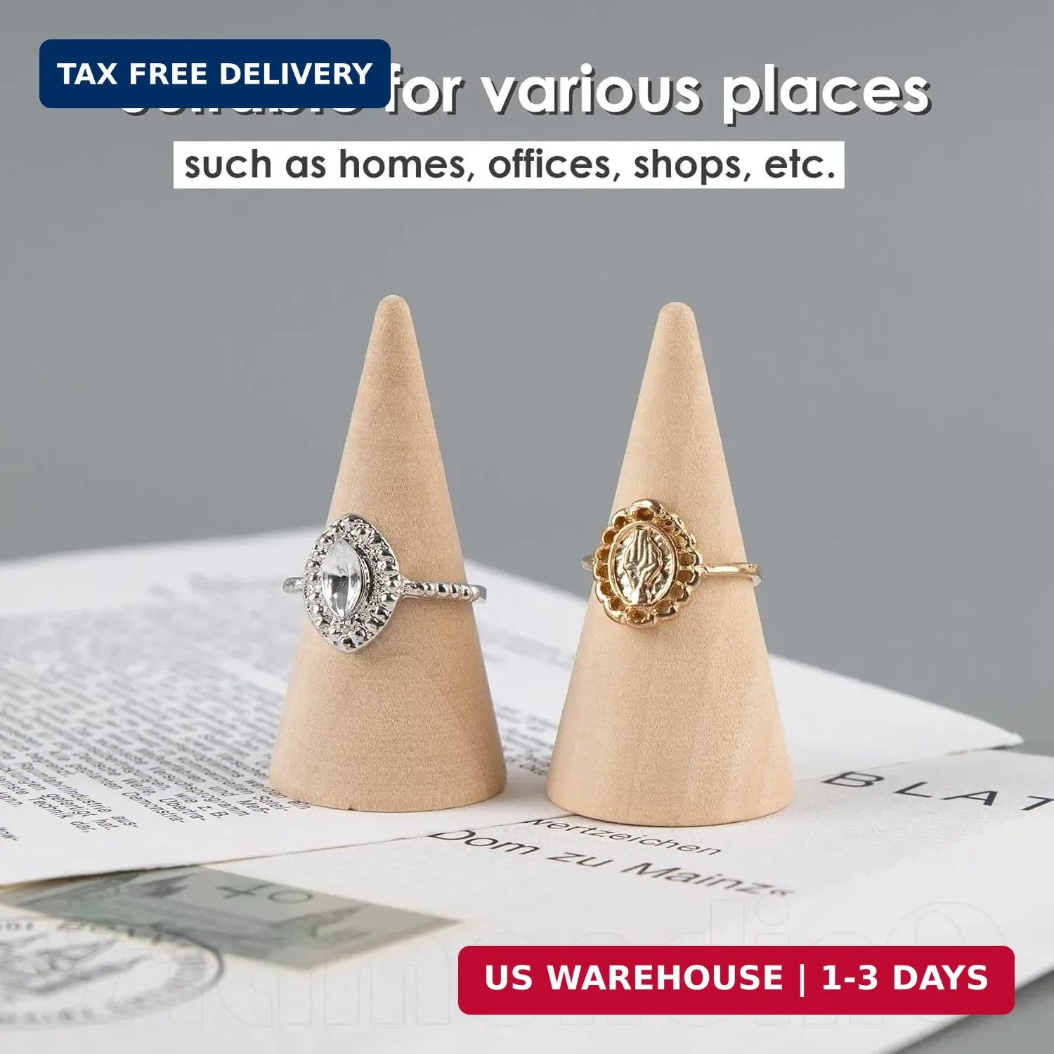 10 Pack Natural Wood Cone Ring HolderJewelry Display Stand Organizer DIY Craft