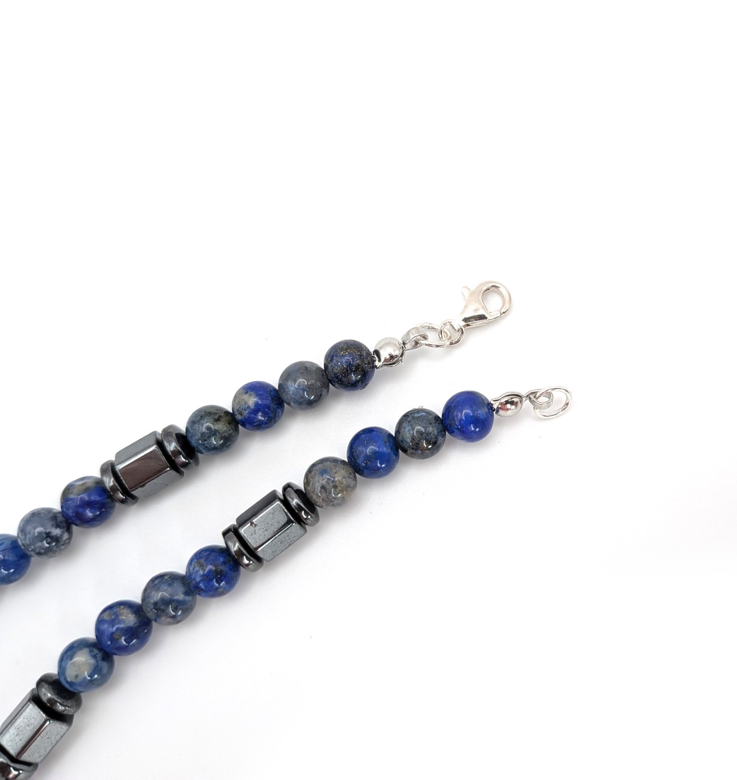 24″ Lapis Lazuli, Dumortierite, and Hematite Beaded Necklace and Bracelet Men’s