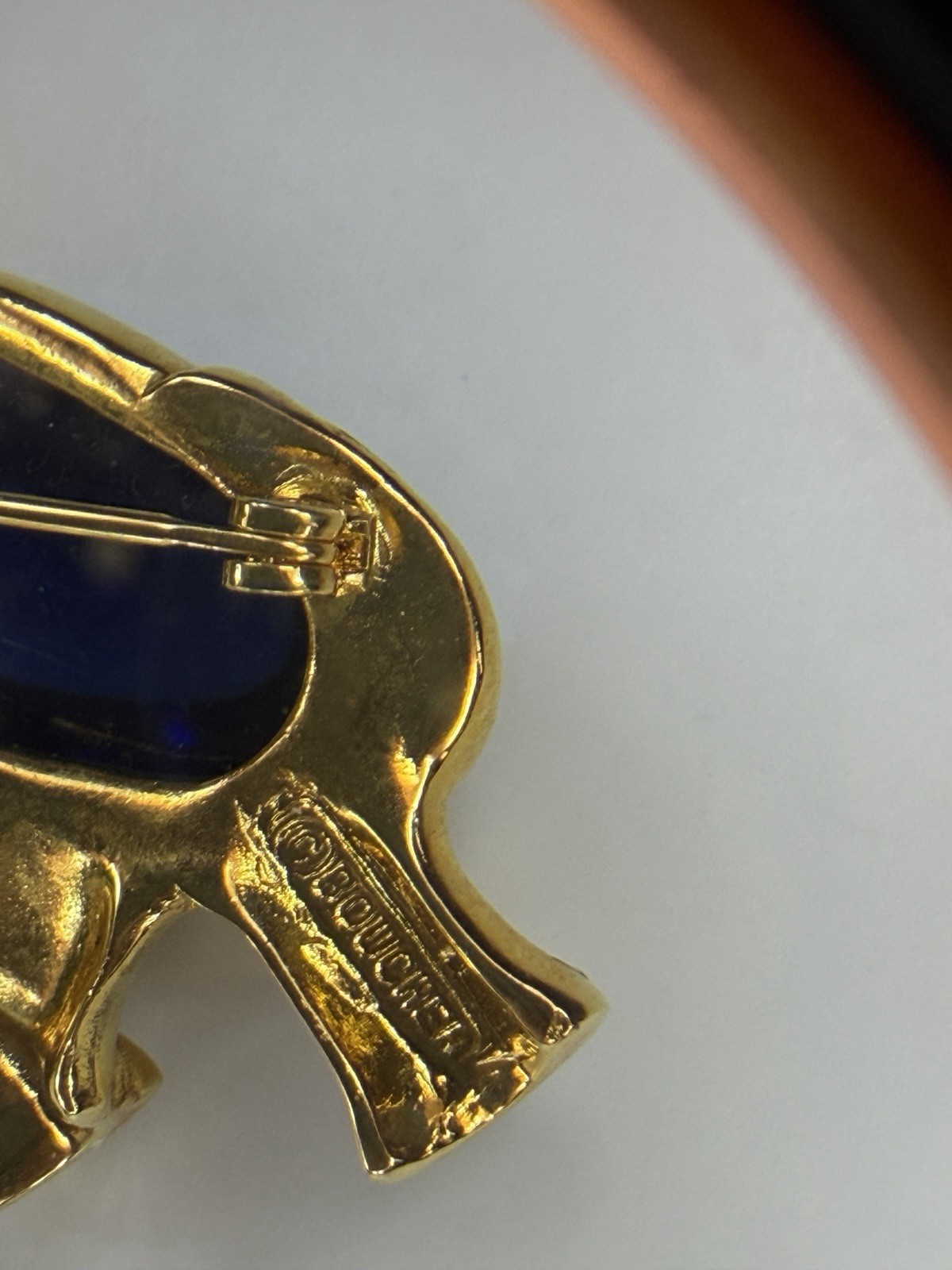 Signed Boucher Elephant Jelly Belly Brooch Blue W Clear Rhinestones Figural RARE
