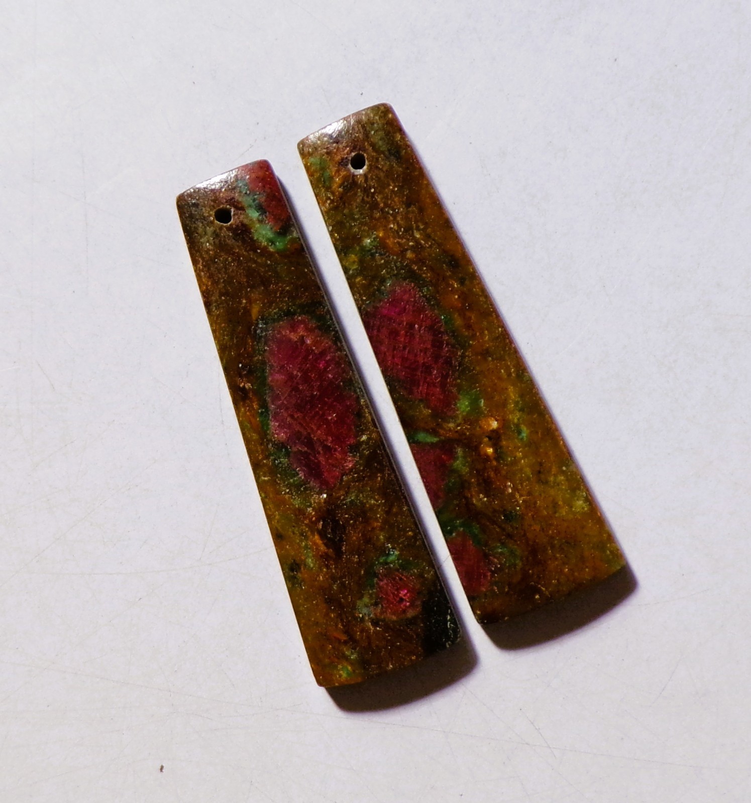 57.55 Cts Natural Ruby Fuchsite Drilled Cabochon Match Pair Gemstone 45X13MM 17