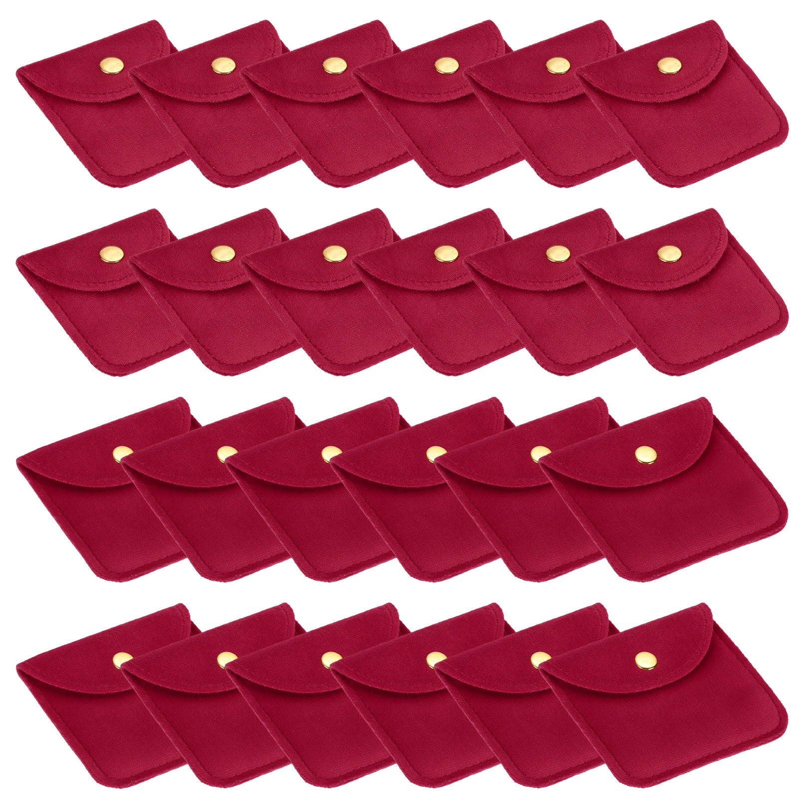 6 Pcs Velvet Jewelry Pouches Gift Bag with Snap Button (2″x2″/3″x3″) Rose Red