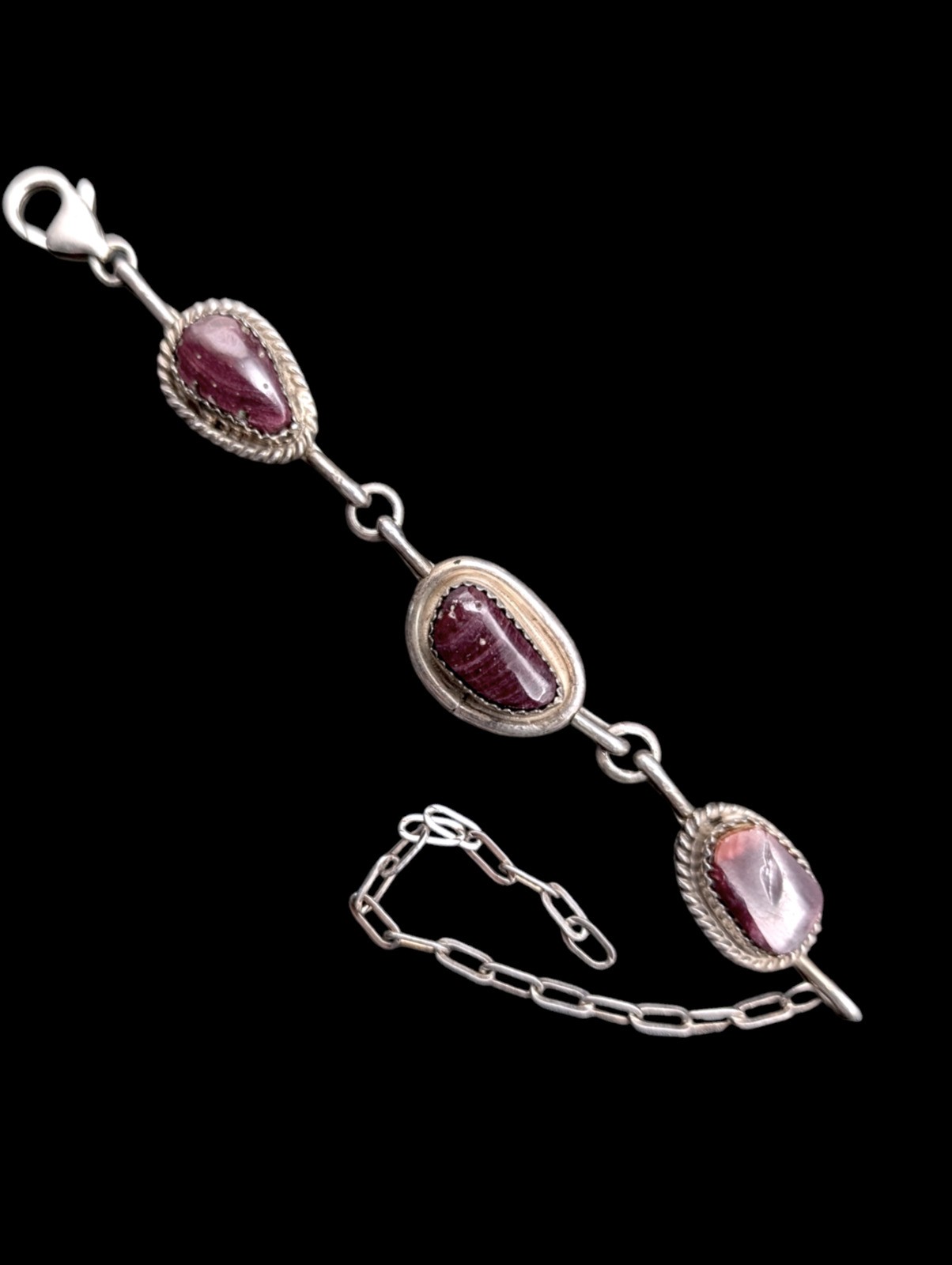 Vintage Designer Southwestern Purple Spiny Oyster Sterling Link Bracelet