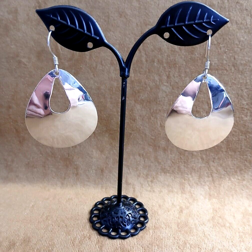 925 Sterling Silver ~ Mexican Hanging Hoop Earrings ~ 8.7g ~ approx. 55x34x9mm