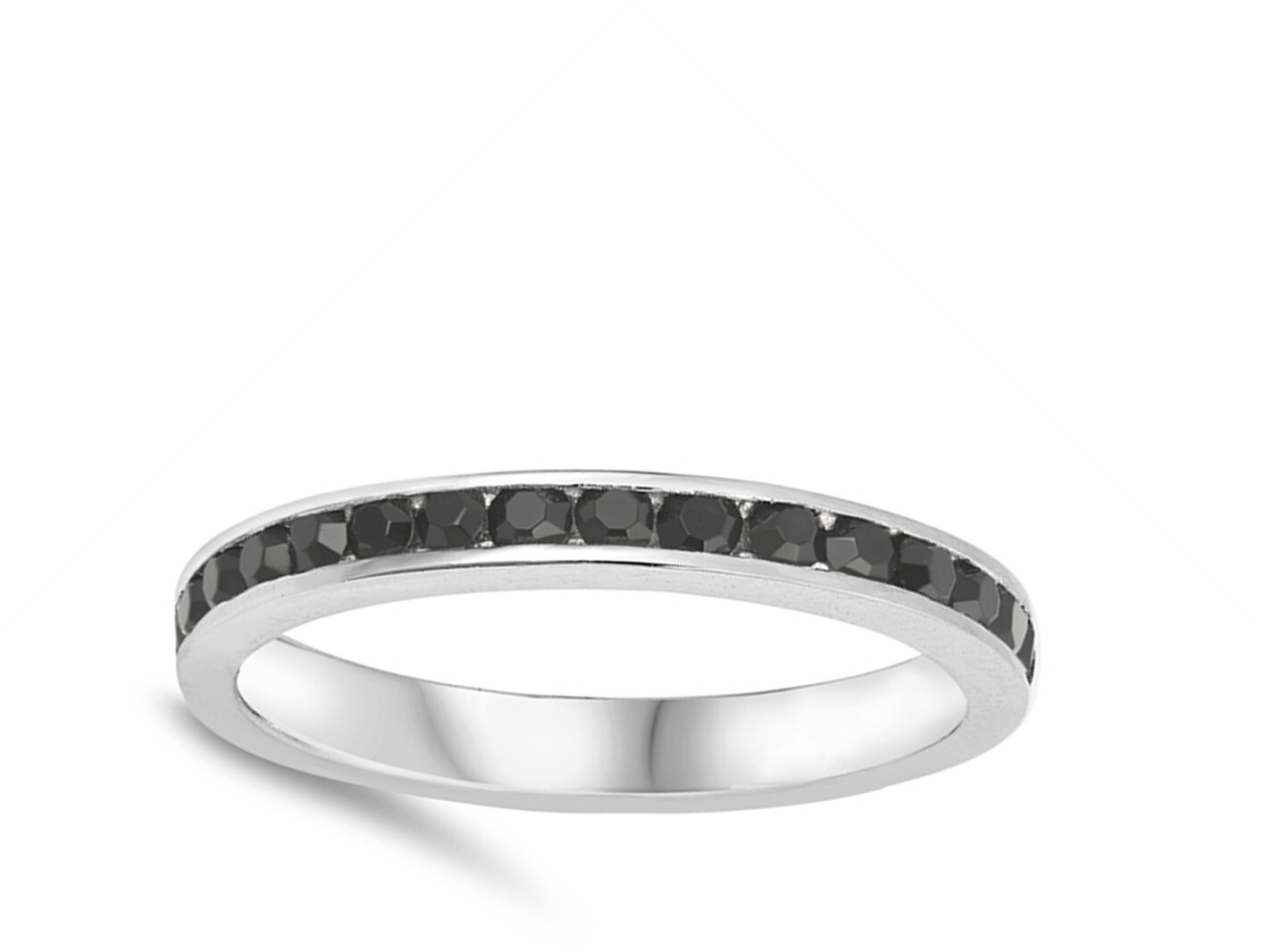 Black CZ Thin Eternity Round Stack Ring New .925 Sterling Silver Band Sizes 3-12