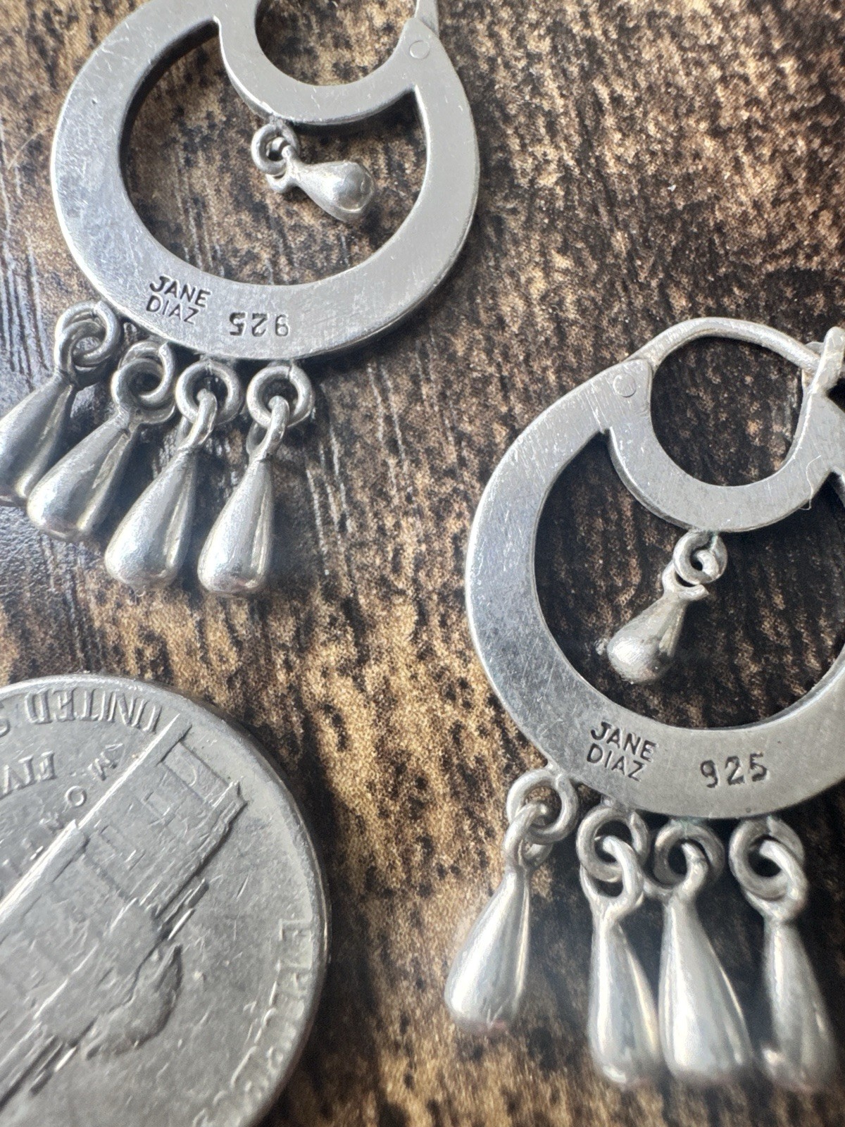 Jane Diaz 925 Sterling Frida Kahlo Hoop Earrings with Solid Tear Drop Dangles