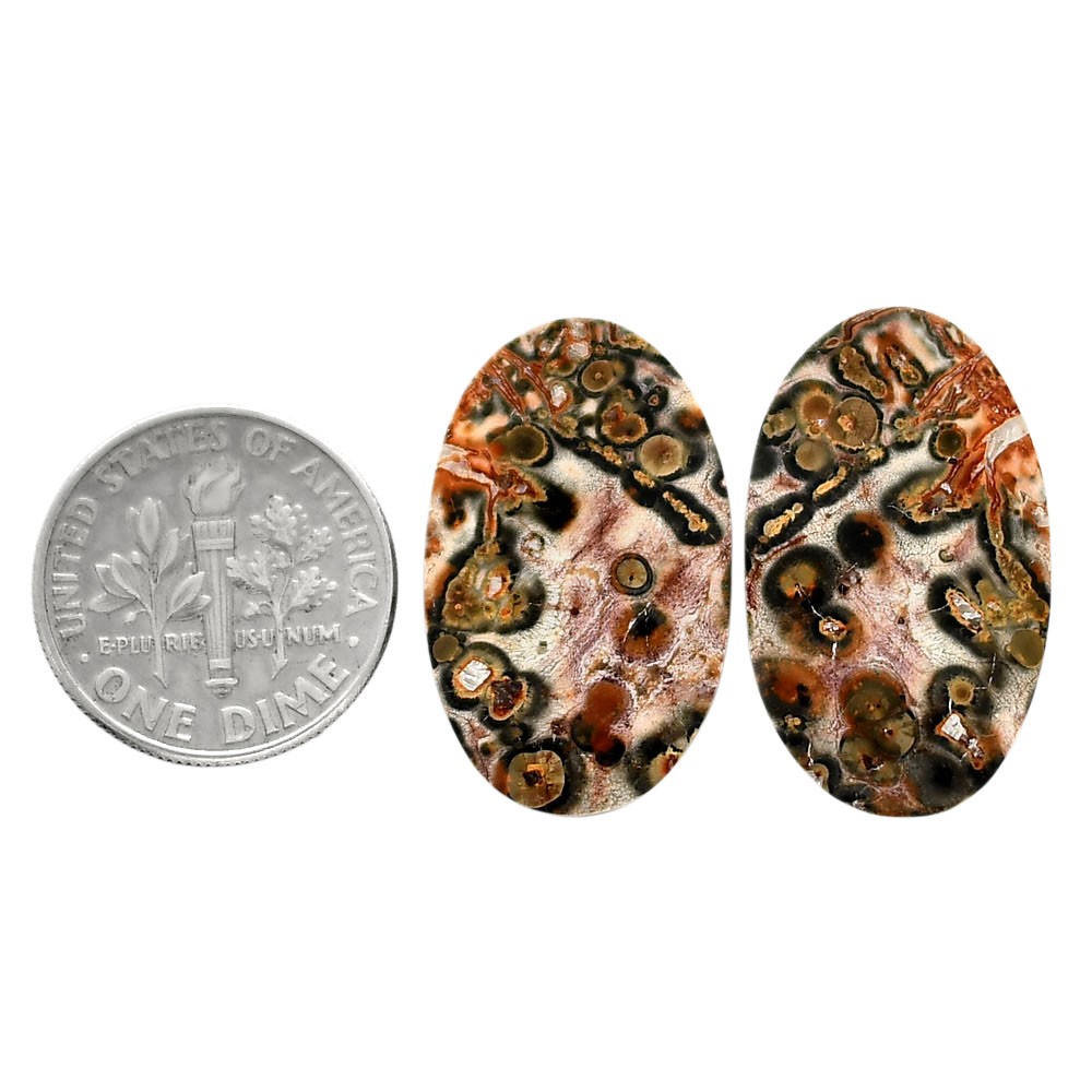 Natural Leopard Skin Jasper Pair 15×24.7×3.7 mm Oval Shape Gemstone LS30-04696