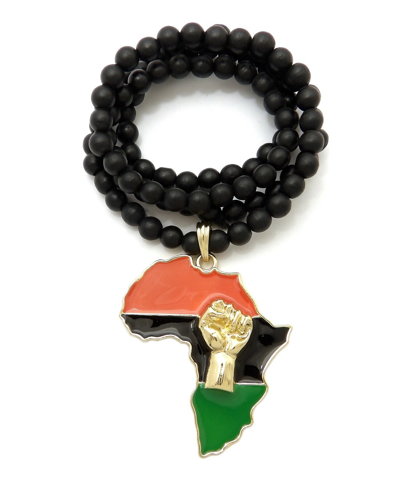 Raising Fist in Africa Pendant 8mm 30″ Wooden Bead Hip Hop Necklace RC3868WBK