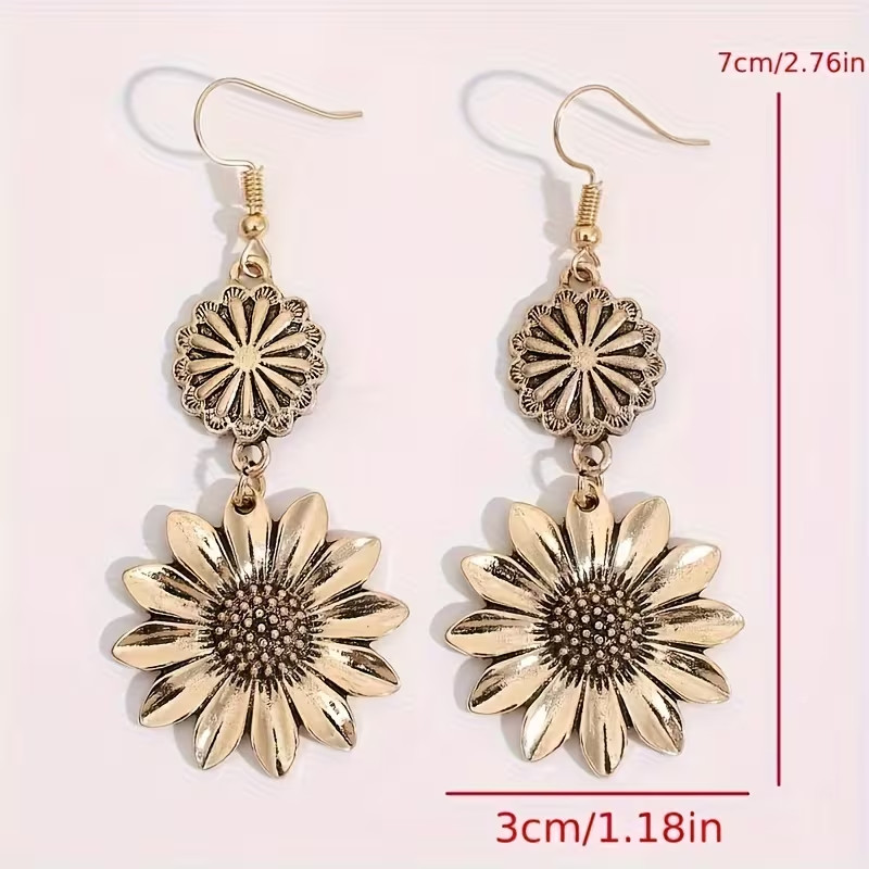 Vintage Bohemian Sunflower Flower Earrings Jewelry Women Holiday Gift