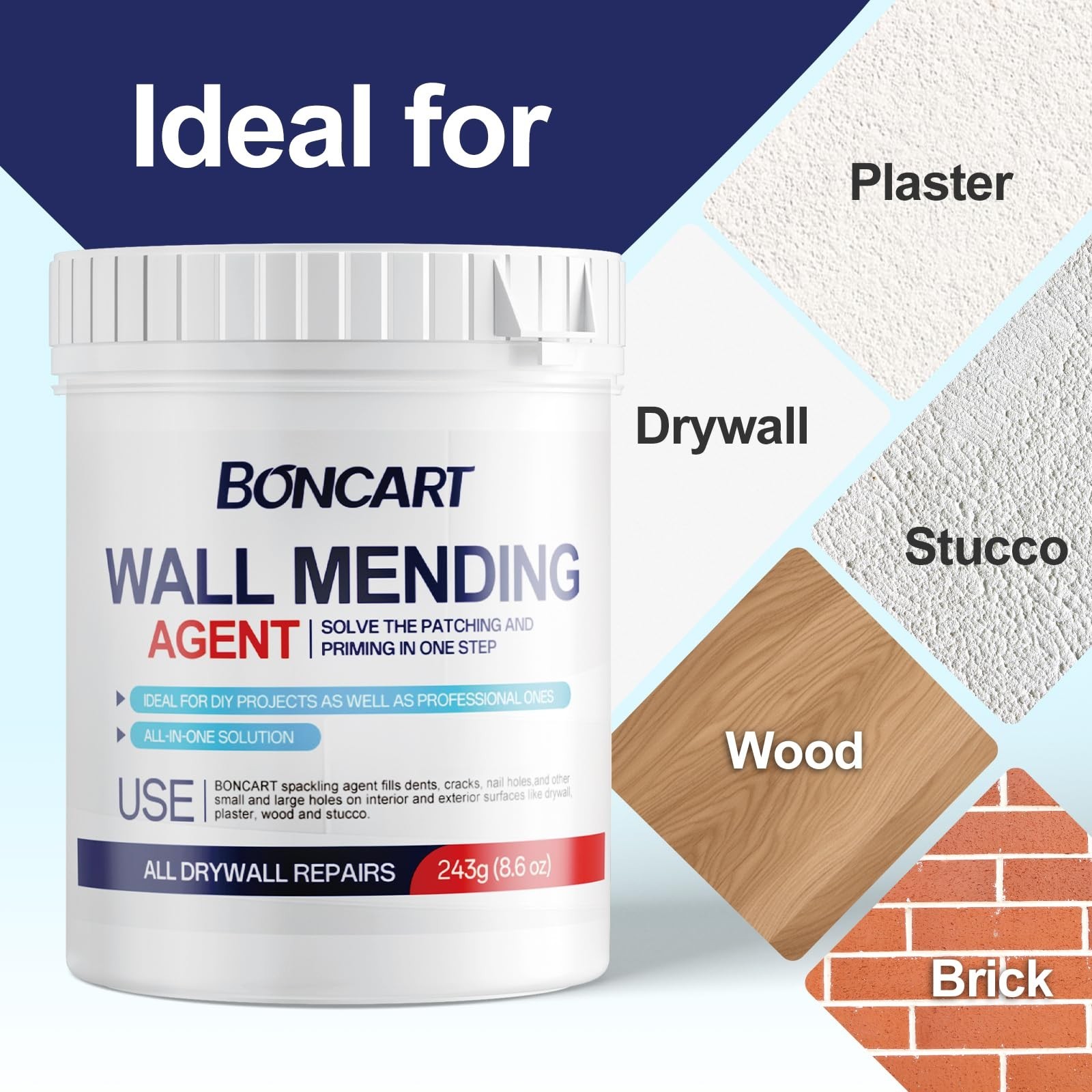 BONCART 8.6oz Drywall Patch Repair Kit – Professional All-in-1 Tool Set (Scra…