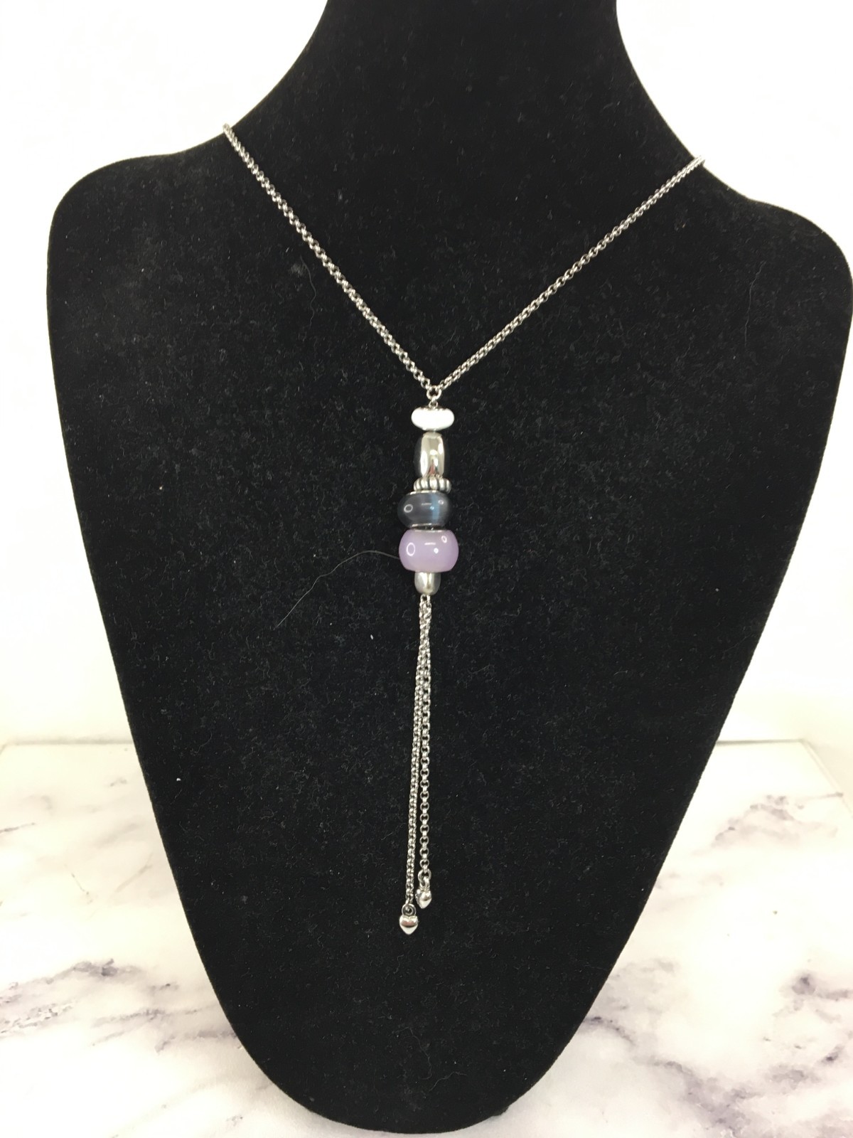Fossil Necklace Women’s Stainless Steel Assorted Beads Dangle Necklace (H12)