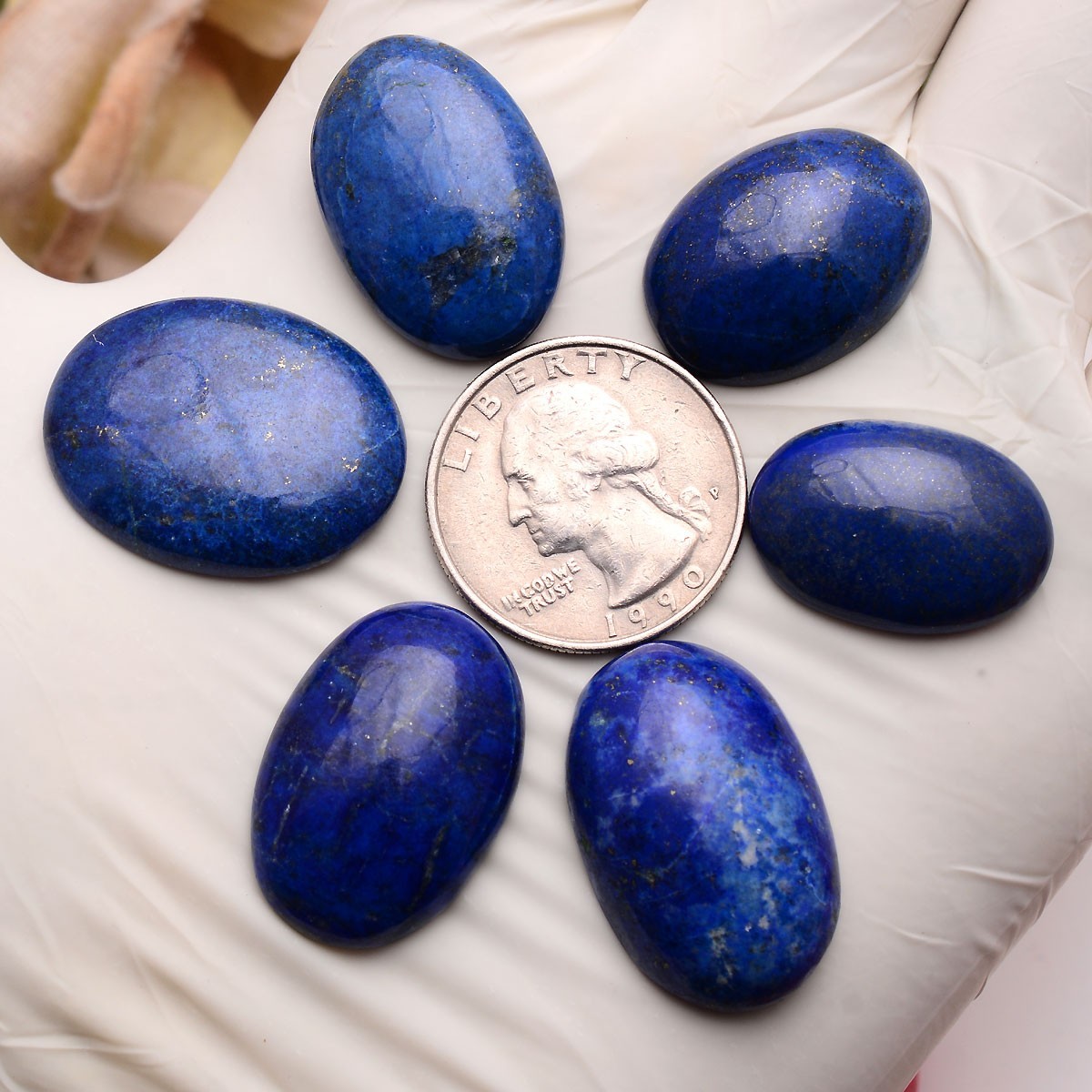 6 Pcs Natural Lapis Lazuli 22mm-28mm Oval Cabochon Untreated Loose Gemstones Lot