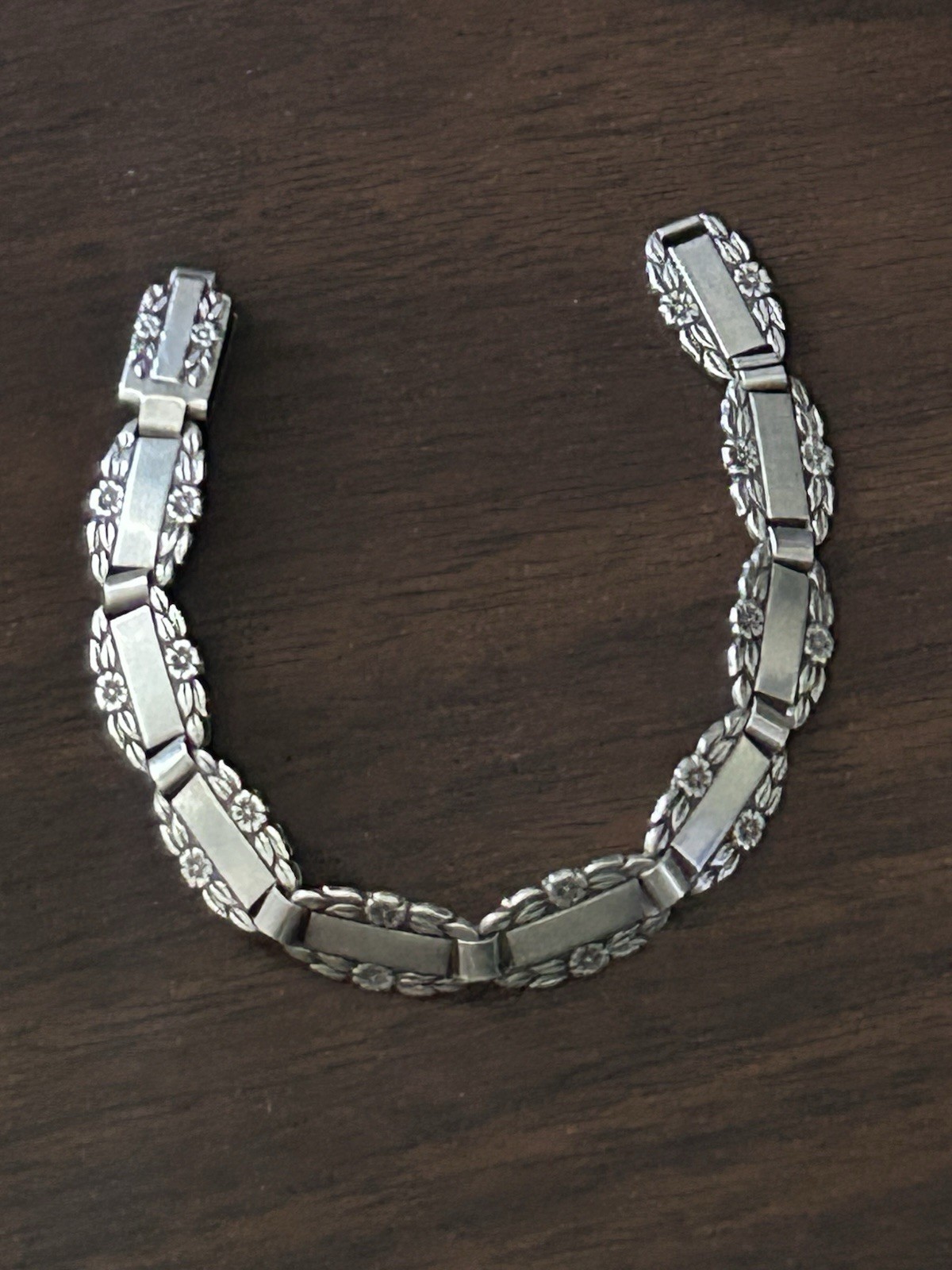 Sterling Silver WW2 Floral Forget Me Not 6.5 Inch Sweetheart Bracelet 13.3 Grams