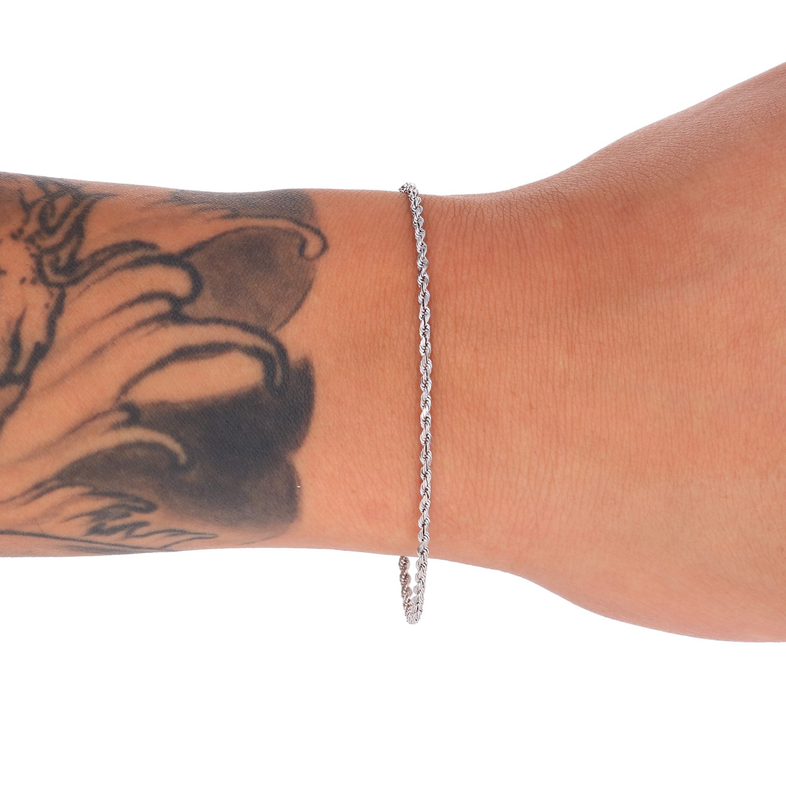 10K White Gold 2mm-5mm Diamond Cut Rope Chain Bracelet Mens Womens 7″ 8″ 9″