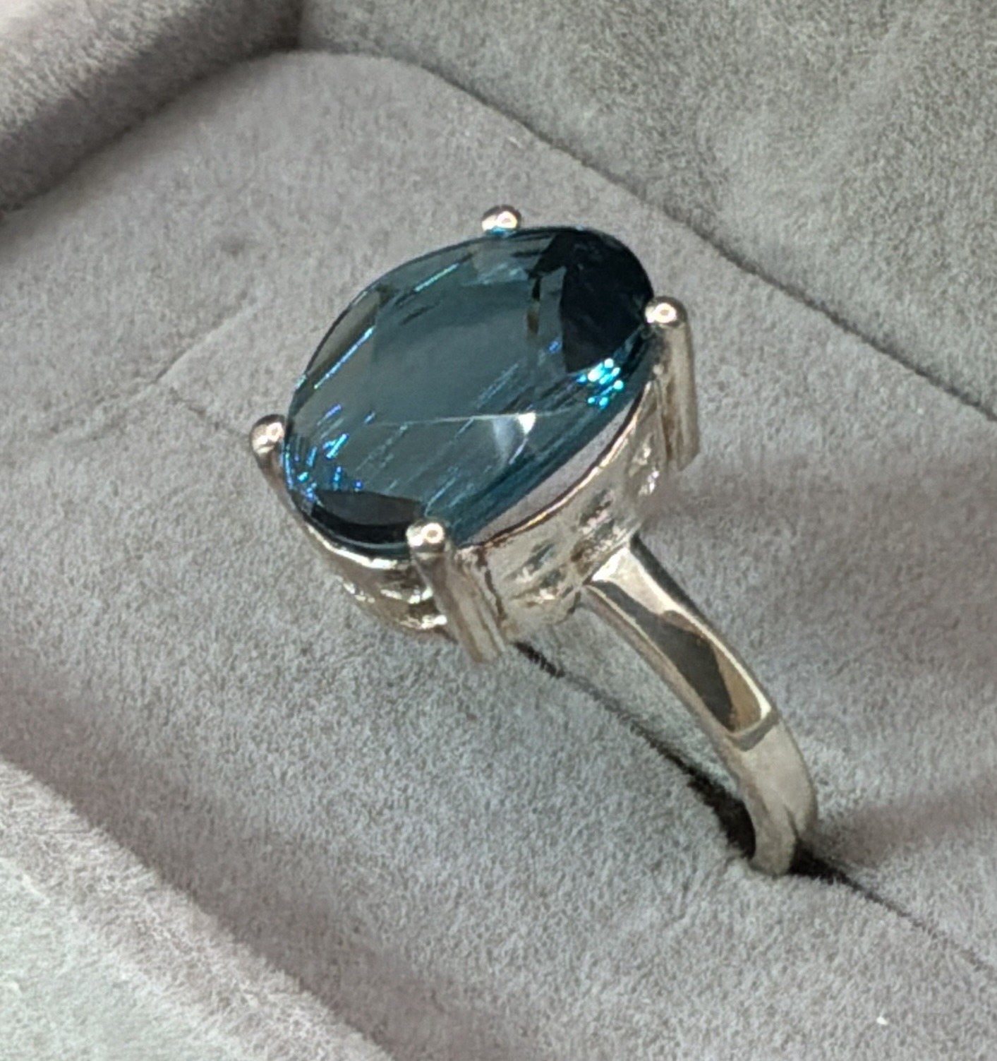 BLUE INDICOLITE RING – 14X10mm Or 6.0ctw – Solitaire – .925 Sterling Silver!!!