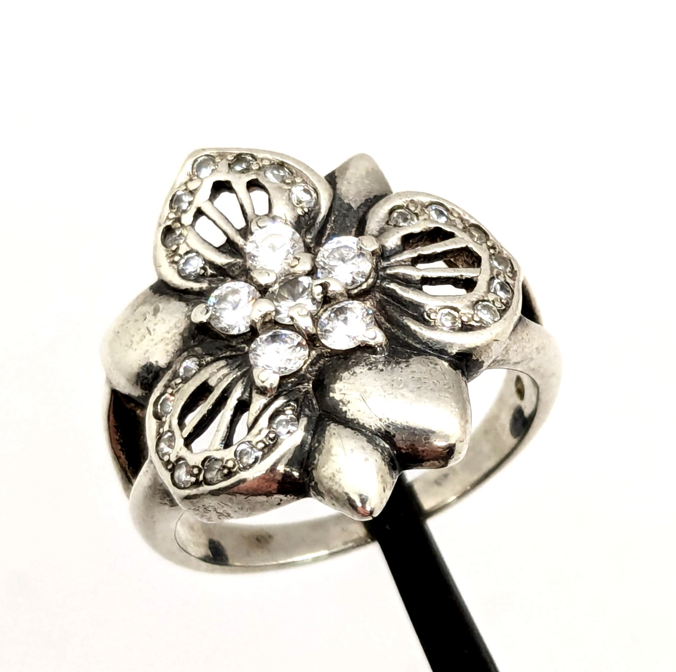 Vintage Luxury RING Silver 925 FLOWER with Bright Stones-size: 8US (17.7mm)| #14
