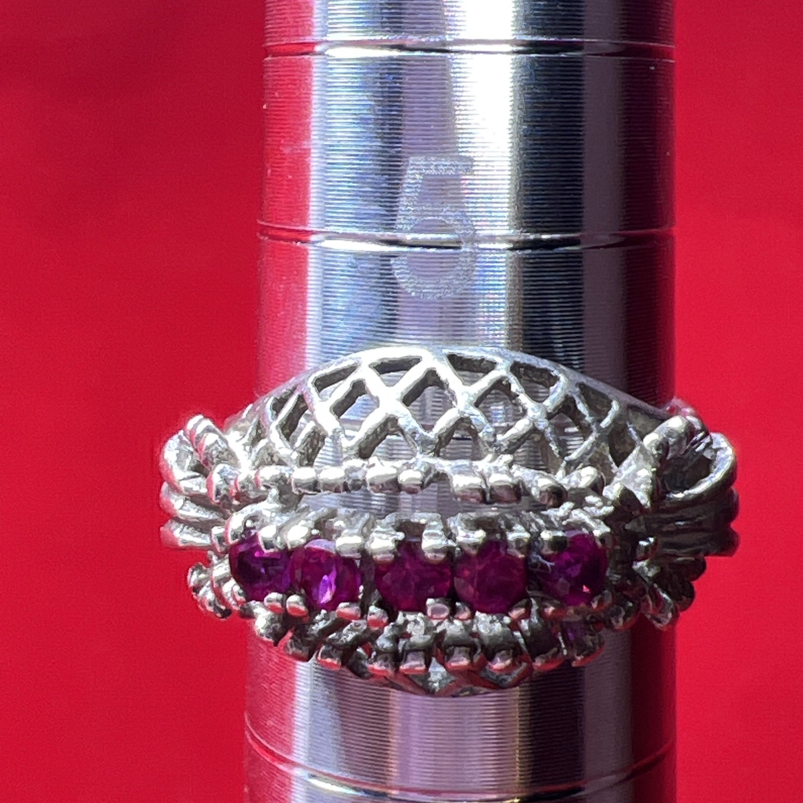925 Sterling Silver Pink Stone Cocktail Ring Size 5.75 Vintage 3.17g