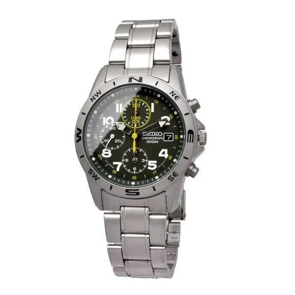 SEIKO SND377P Dark Olive Green Chronograph Men’s Watch 38mm SND377P1 114g Steel