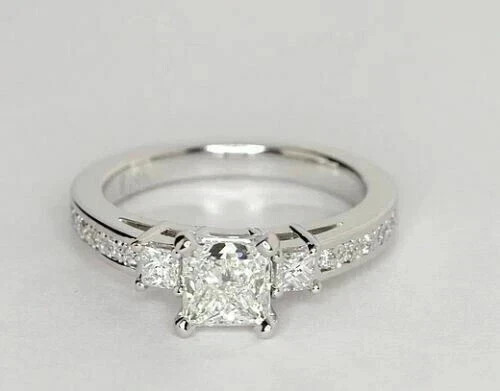 2.50Ct Princess-Cut Moissanite Solitaire Engagement Ring 14K White Gold Plated
