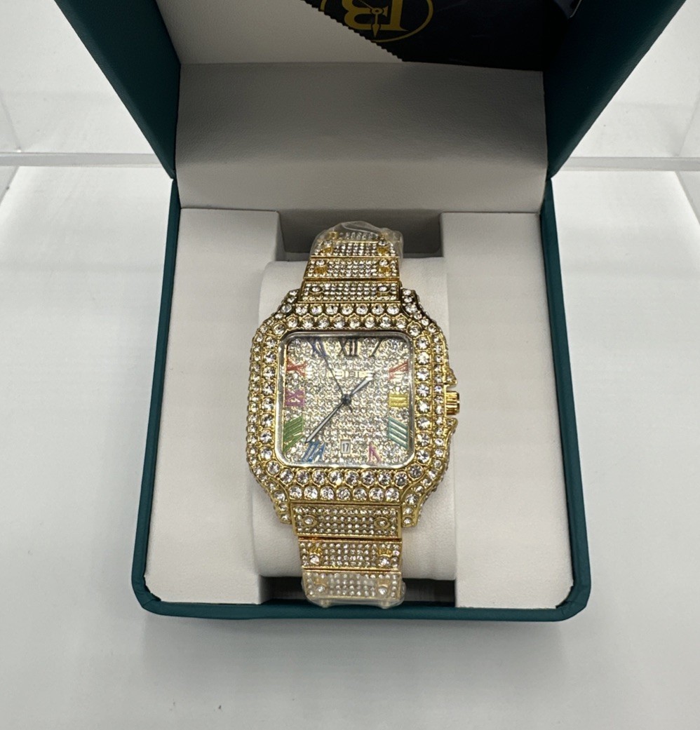 BIBI Men’s Blinged Out Luxury Fashion Watch, Rainbow Roman Numerals , New