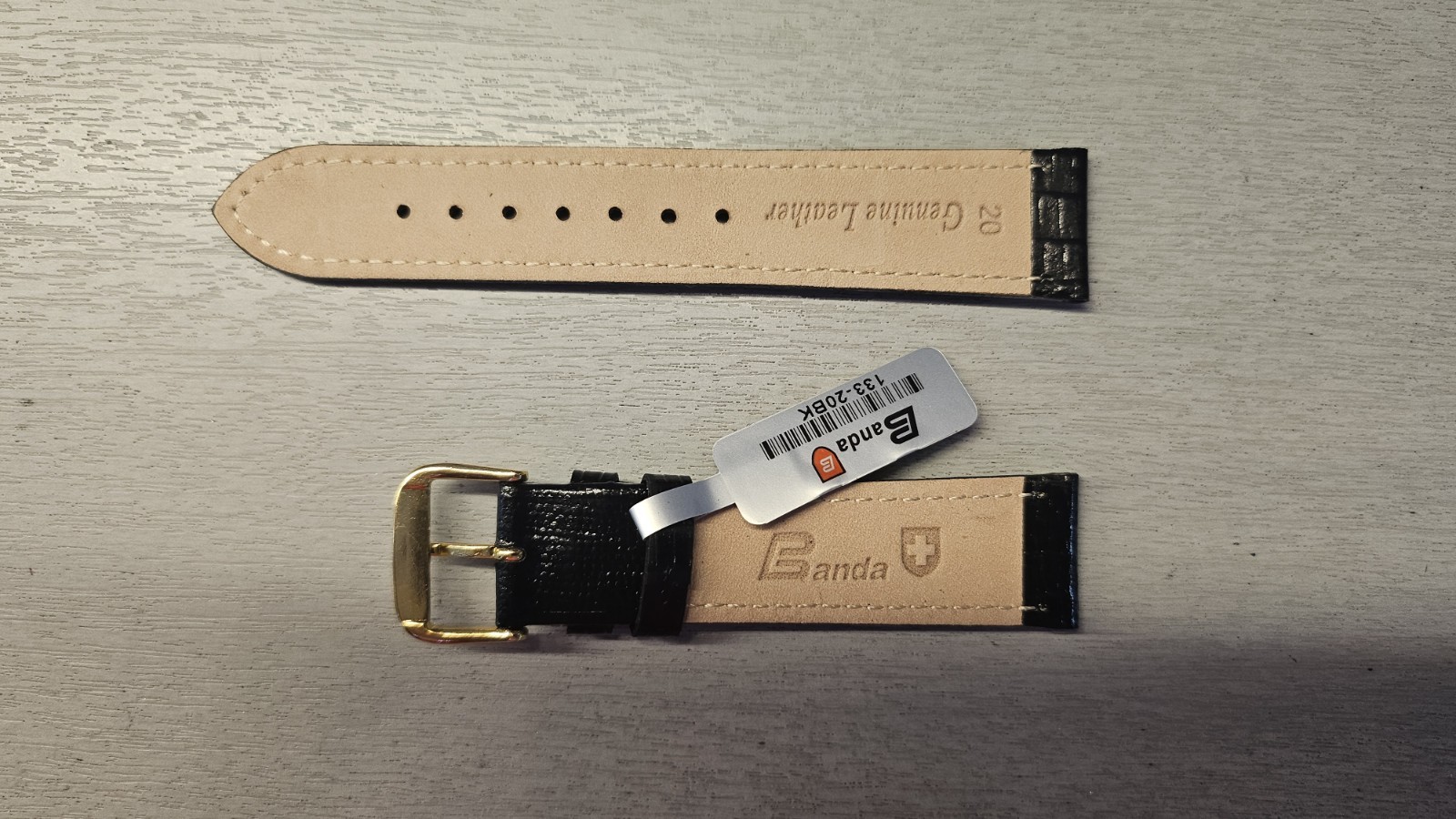 Banda 133 Teju Lizzard Pattern Black Leather Watch Band 16mm to 22mm