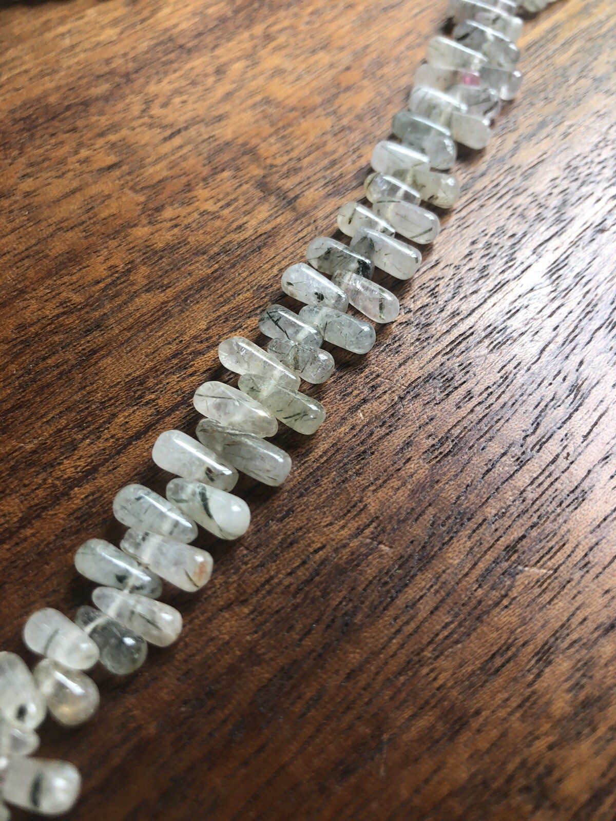 Old Stock Square 6 To 8mm Teardrop Dark Green Rutilated Quartz Bead String 14in