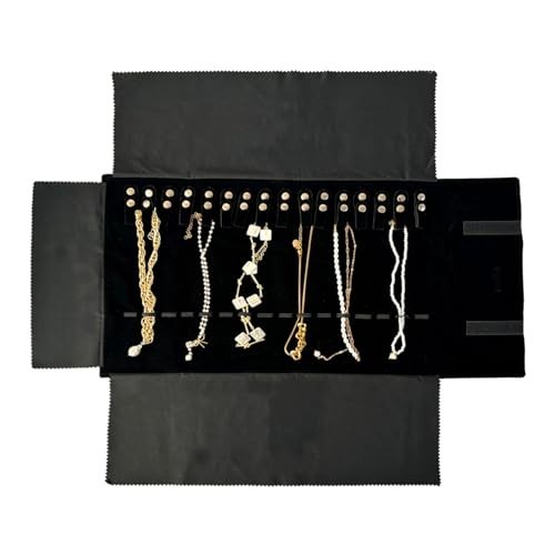 Velvet Travel Jewelry Roll Organizer Bag – Anti-Winding, Elastic Band, Black