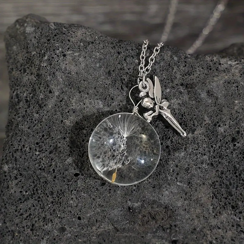 Fairy Seed Glass Globe Jewelry Silvery Angel Tinker Bell Pendant Necklace