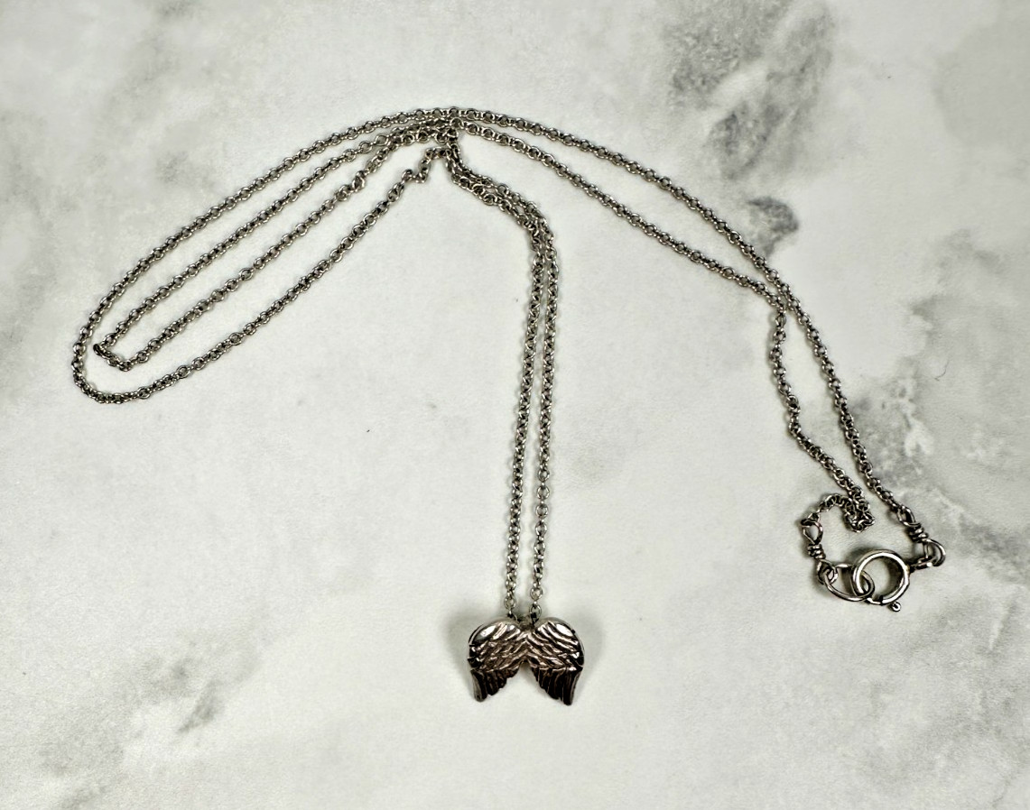 Sterling Silver Necklace with Delicate Angle Wings Pendant – 16″