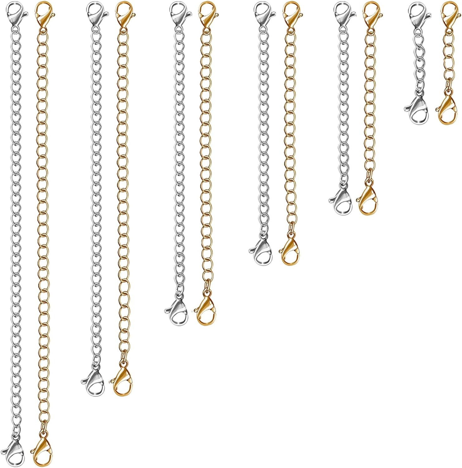 12 Pcs Extender /Safety Chain Extender Necklace Bracelet Lobster lock 1″ To 6″