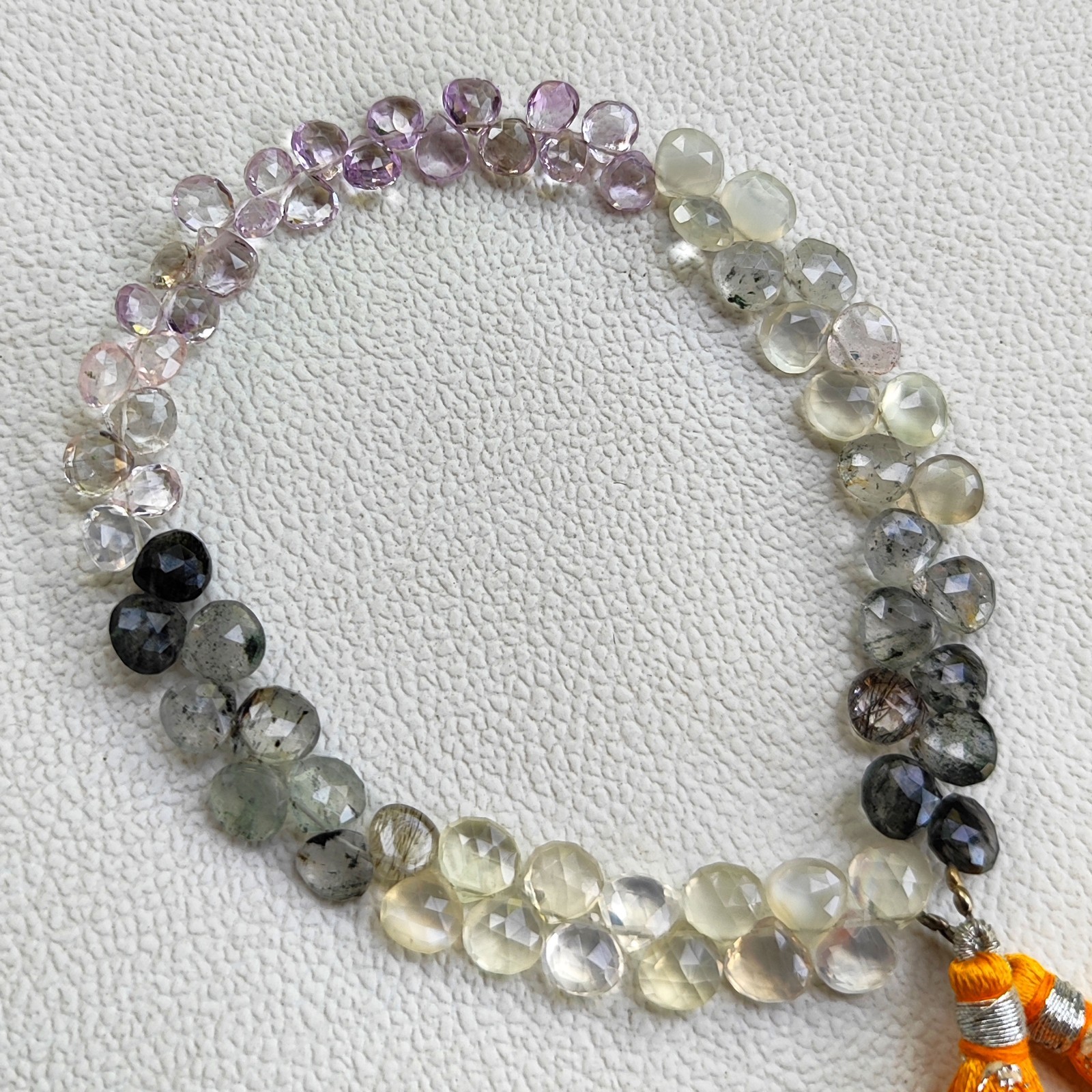 Brazil Super Seven & Rutile Quartz Gems 5-7mm Faceted Briolette Beads 9″ Strand