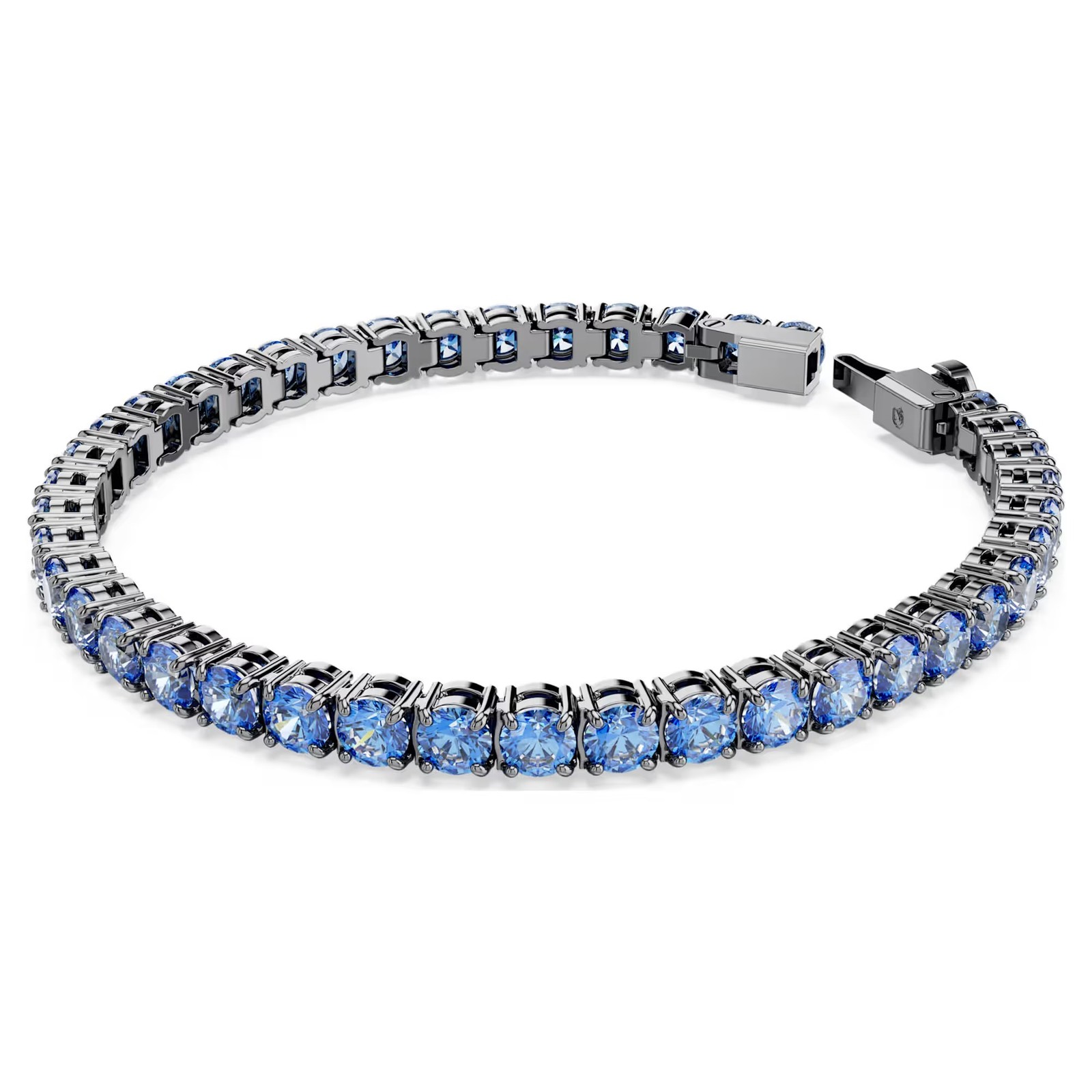 Swarovski Matrix Tennis Bracelet, Round Cut, Blue, Ruthenium 5743440 (Size M)